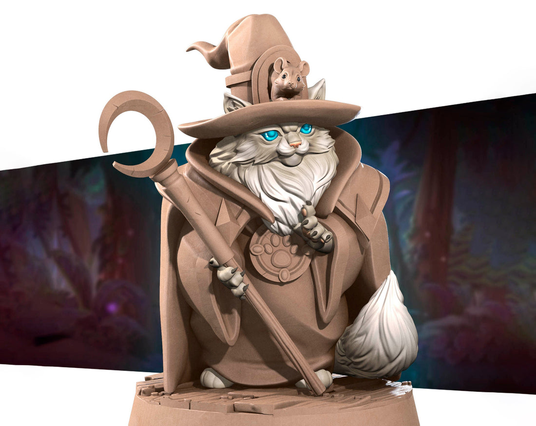 Catfolk Wizard Miniature | Tabletop RPG Miniature | Bite the Bullet | Roleplaying 3D Printed Fantasy Mini - 3DPrintDen