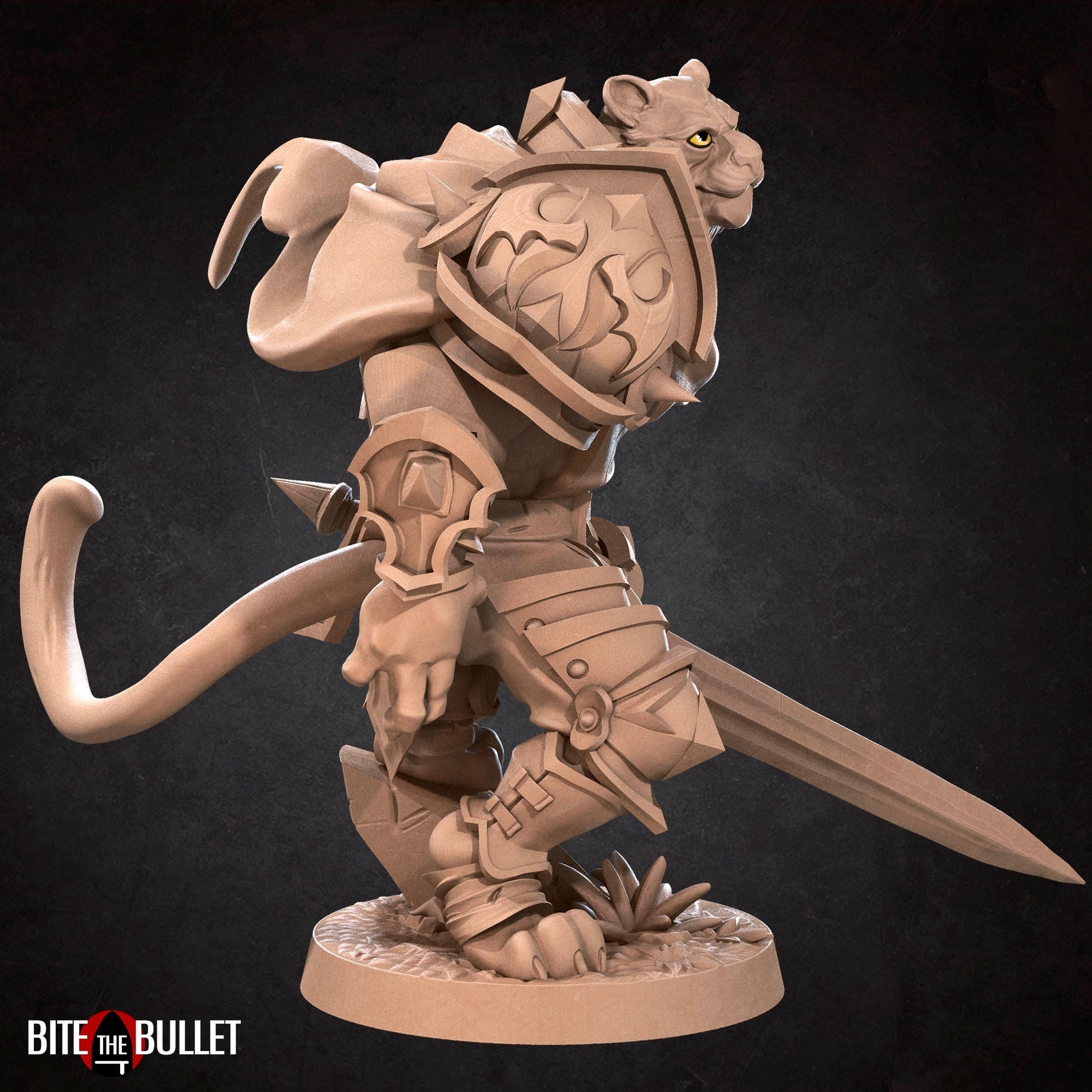 Tabaxi Paladin Miniature | Tabletop RPG Miniature | Bite the Bullet | Roleplaying 3D Printed Fantasy Mini - 3DPrintDen