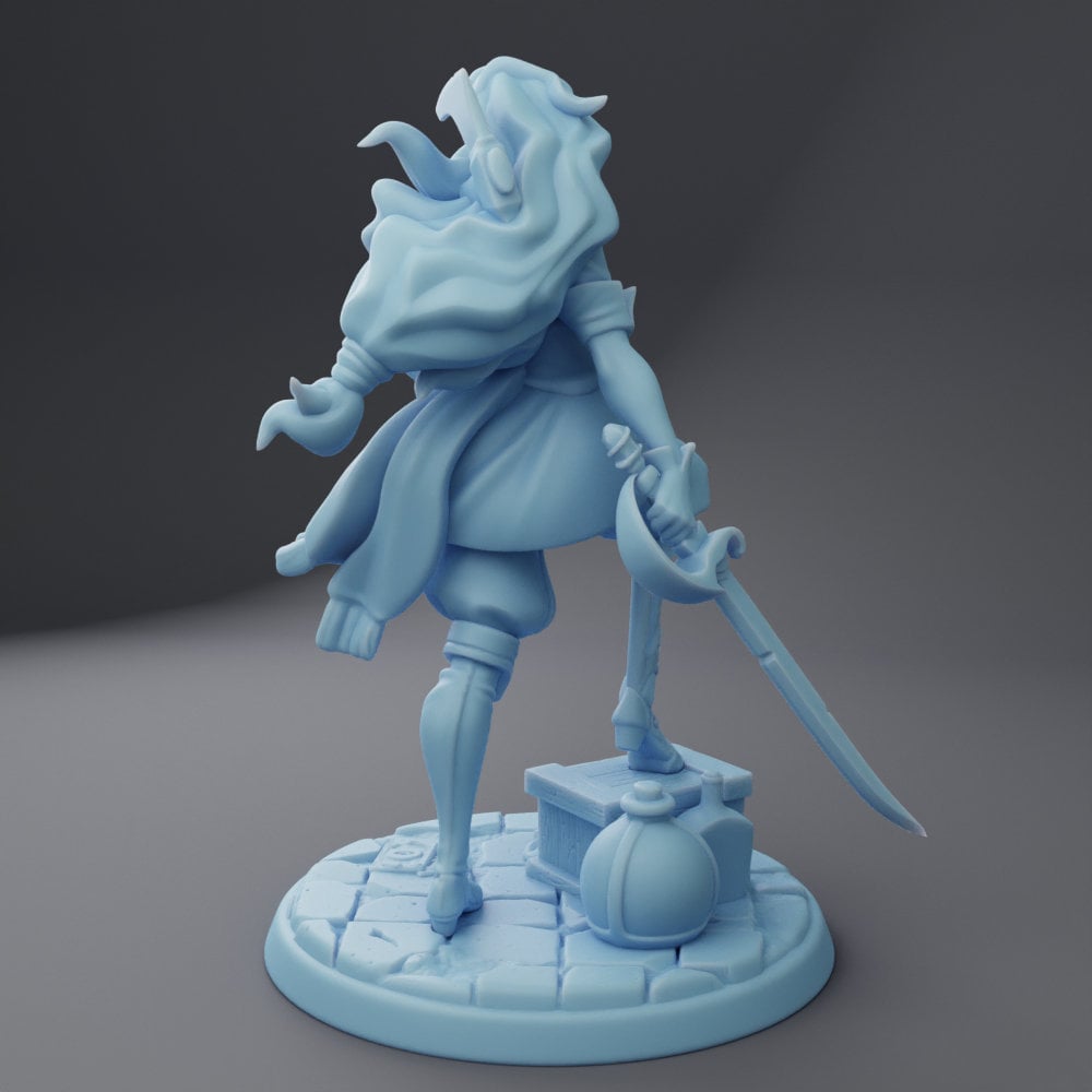 Female Pirate Miniature, Mariellda | Twin Goddess Miniatures | Tabletop RPG Miniature | Roleplaying 3D Printed Fantasy Mini - 3DPrintDen