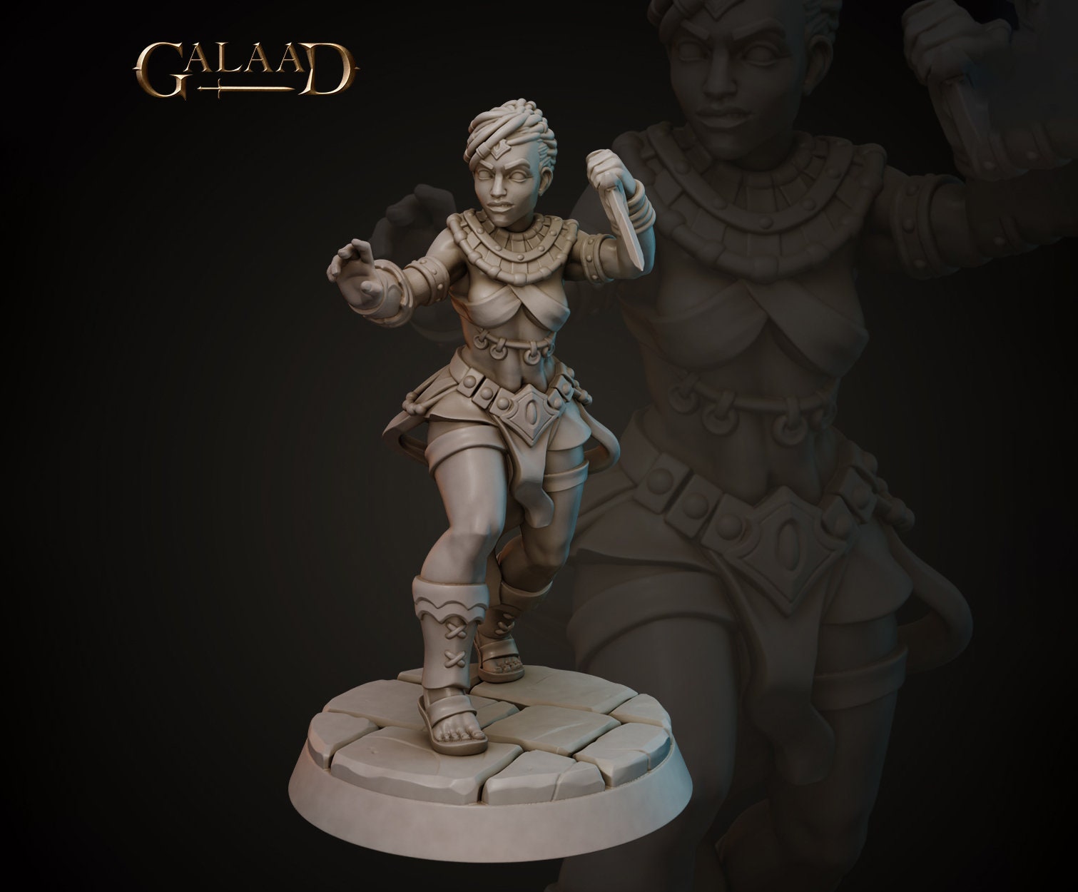 Female Aztec Fighter Miniature | Tabletop RPG Miniature | Galaad Miniatures | Roleplaying 3D Printed Fantasy Mini - 3DPrintDen