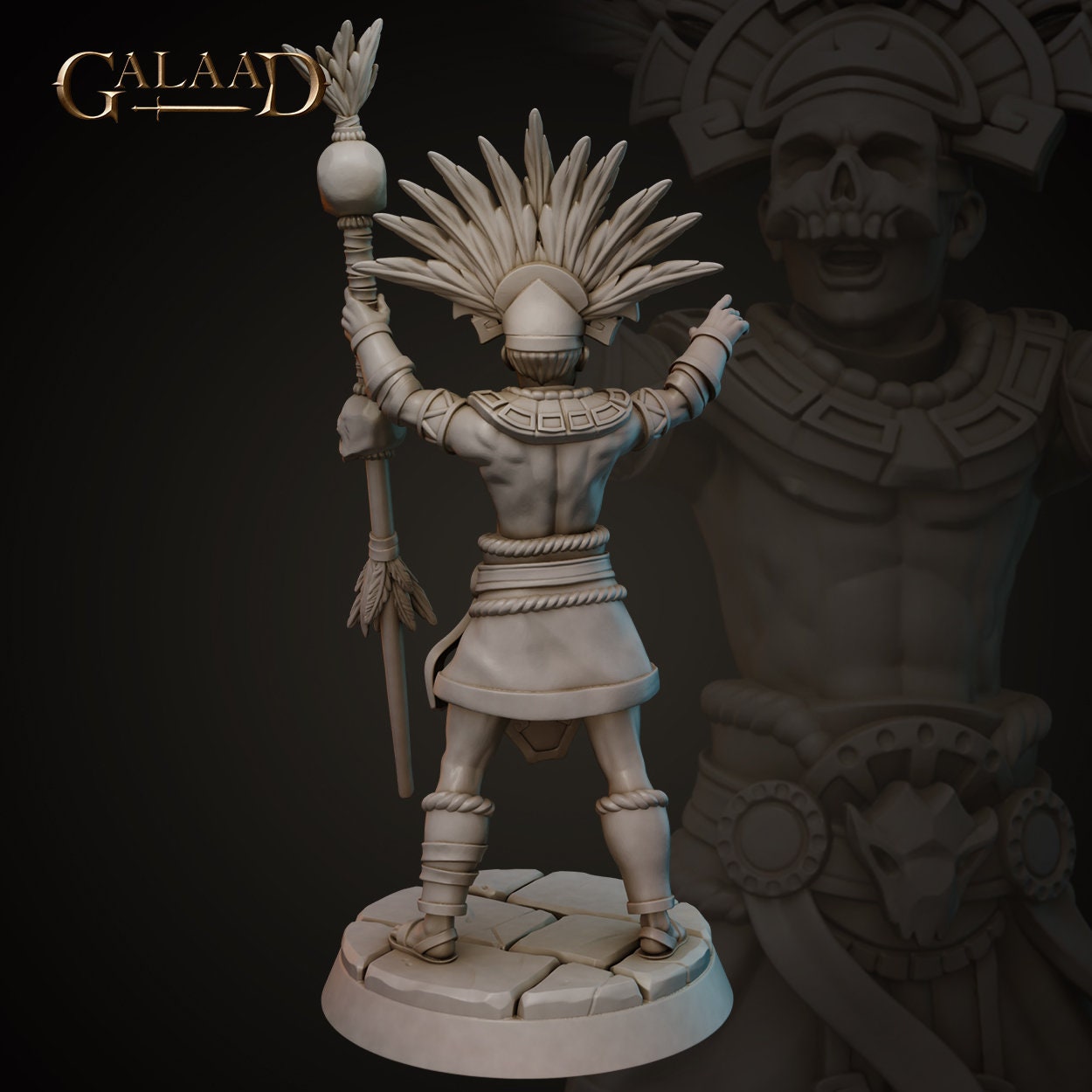 Aztec Shaman Miniature | Tabletop RPG Miniature | Galaad Miniatures | Roleplaying 3D Printed Fantasy Mini - 3DPrintDen