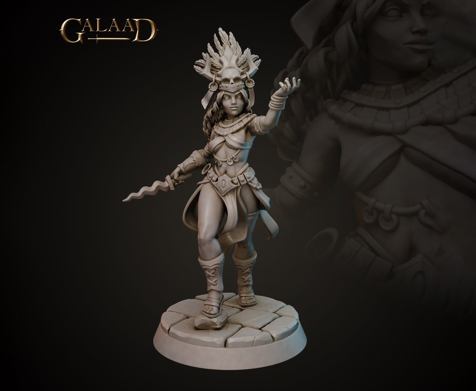 Aztec Priestess Miniature | Tabletop RPG Miniature | Galaad Miniatures | Roleplaying 3D Printed Fantasy Mini - 3DPrintDen