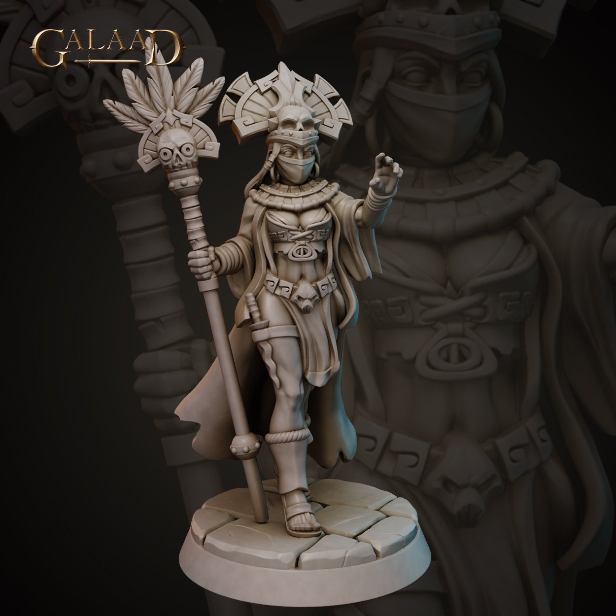 Aztec Priestess Miniature | Tabletop RPG Miniature | Galaad Miniatures | Roleplaying 3D Printed Fantasy Mini - 3DPrintDen