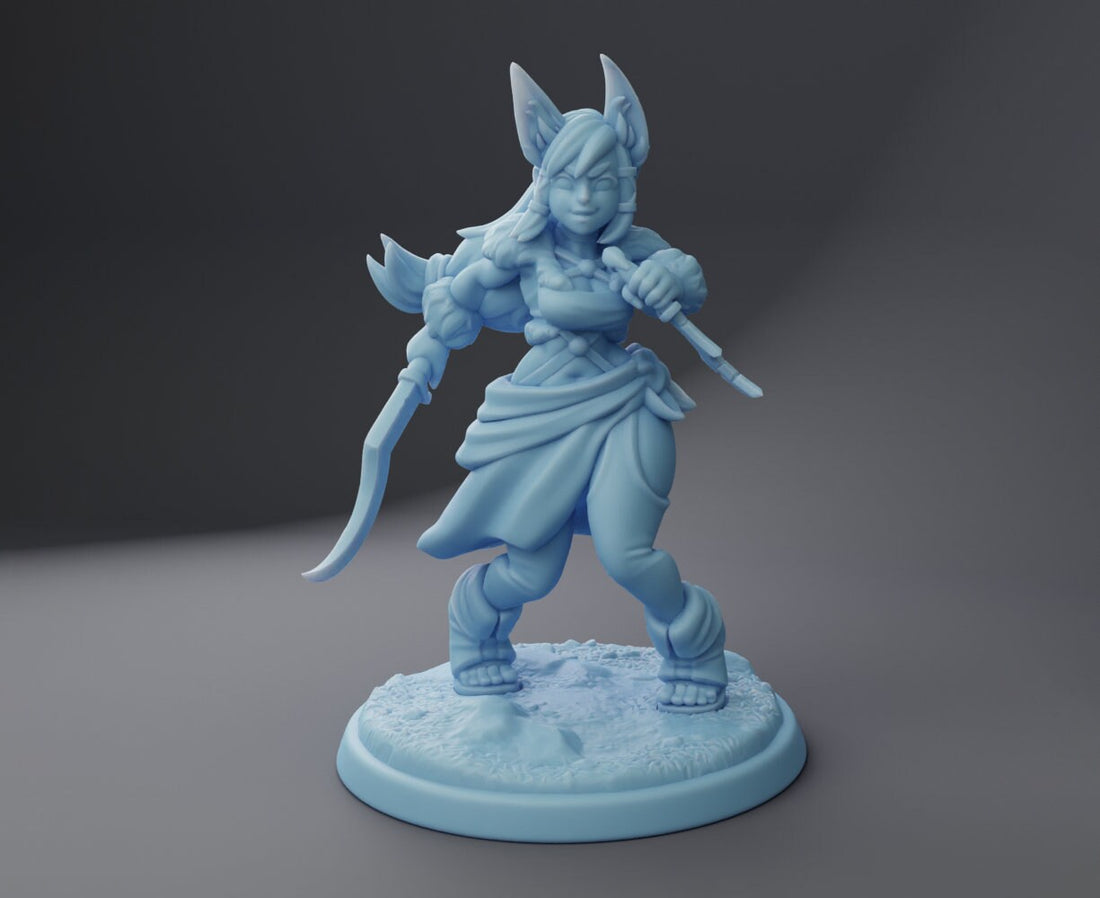 Foxgirl Rogue Miniature | Twin Goddess Miniatures | Tabletop RPG Miniature | Roleplaying 3D Printed Fantasy Mini - 3DPrintDen