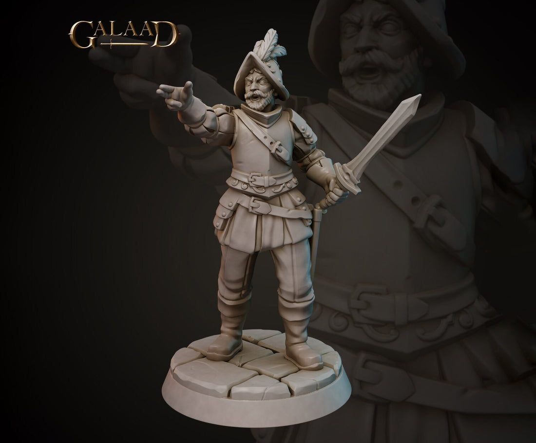 Conquistador Miniature | Tabletop RPG Miniature | Galaad Miniatures | Roleplaying 3D Printed Fantasy Mini - 3DPrintDen