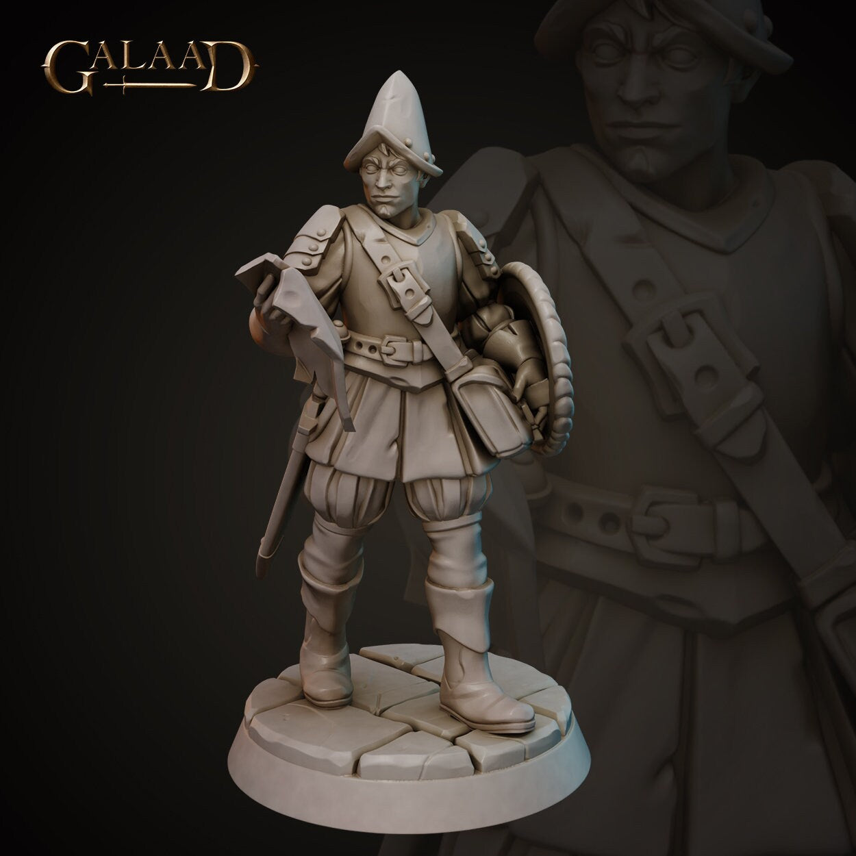 Conquistador Miniature | Tabletop RPG Miniature | Galaad Miniatures | Roleplaying 3D Printed Fantasy Mini - 3DPrintDen