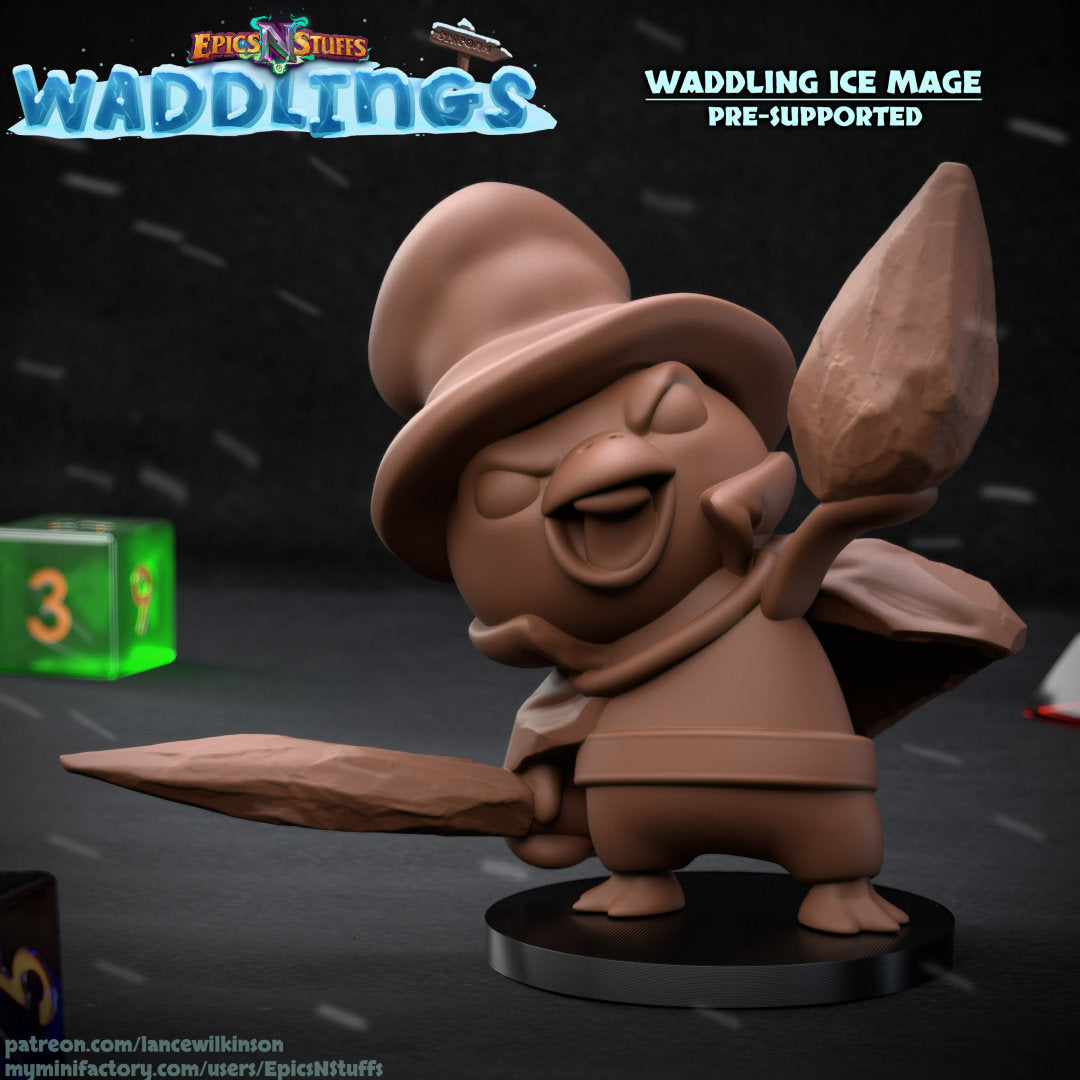 Penguin Ice Mage Miniature | Tabletop RPG Miniature | Epic 'N' Stuff | Roleplaying 3D Printed Fantasy Mini - 3DPrintDen