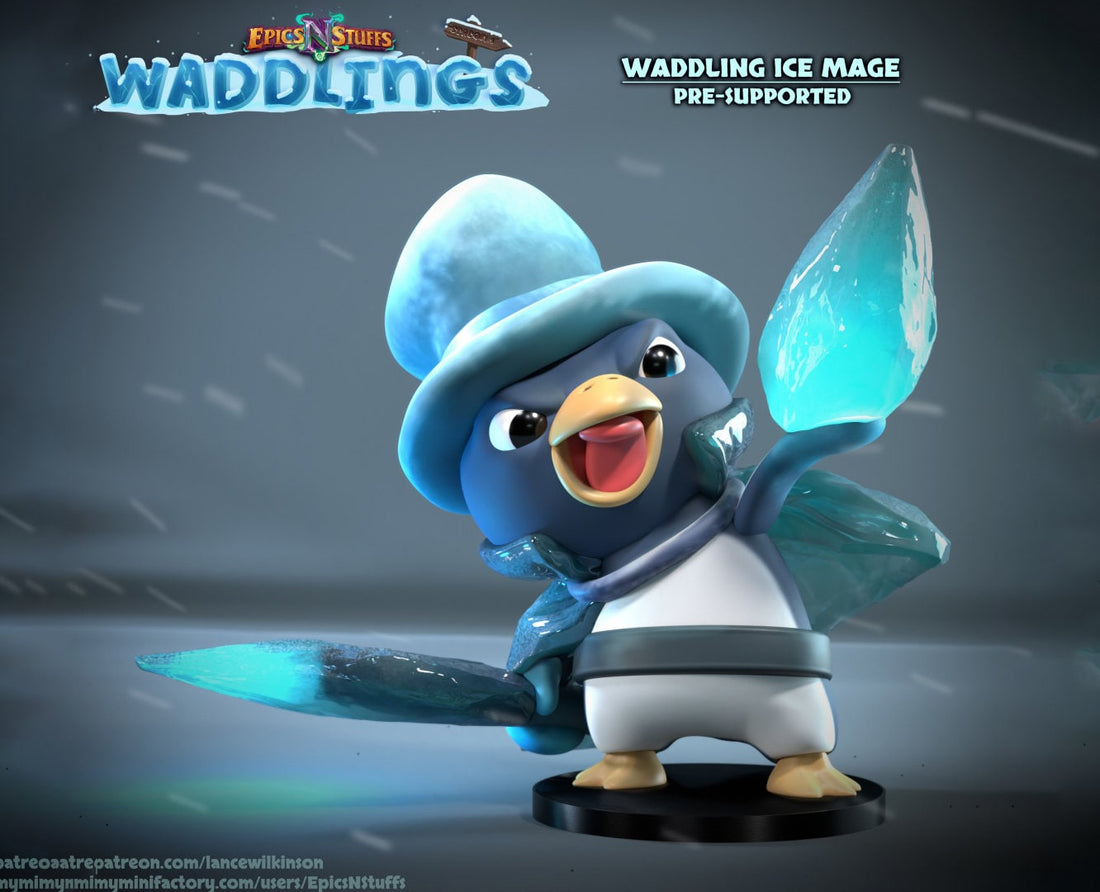 Penguin Ice Mage Miniature | Tabletop RPG Miniature | Epic 'N' Stuff | Roleplaying 3D Printed Fantasy Mini - 3DPrintDen