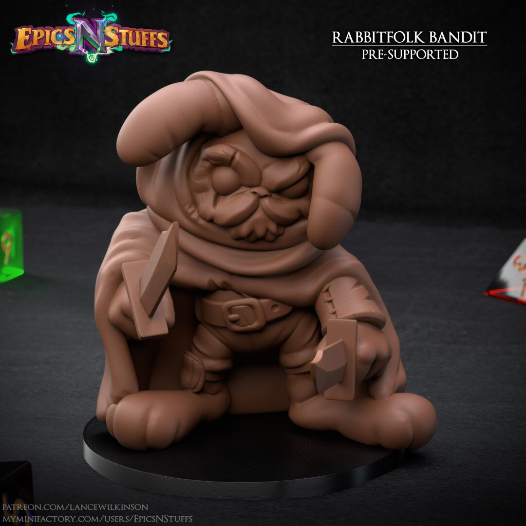 Rabbitfolk Bandit Miniature | Tabletop RPG Miniature | Epic 'N' Stuff | Roleplaying 3D Printed Fantasy Mini - 3DPrintDen