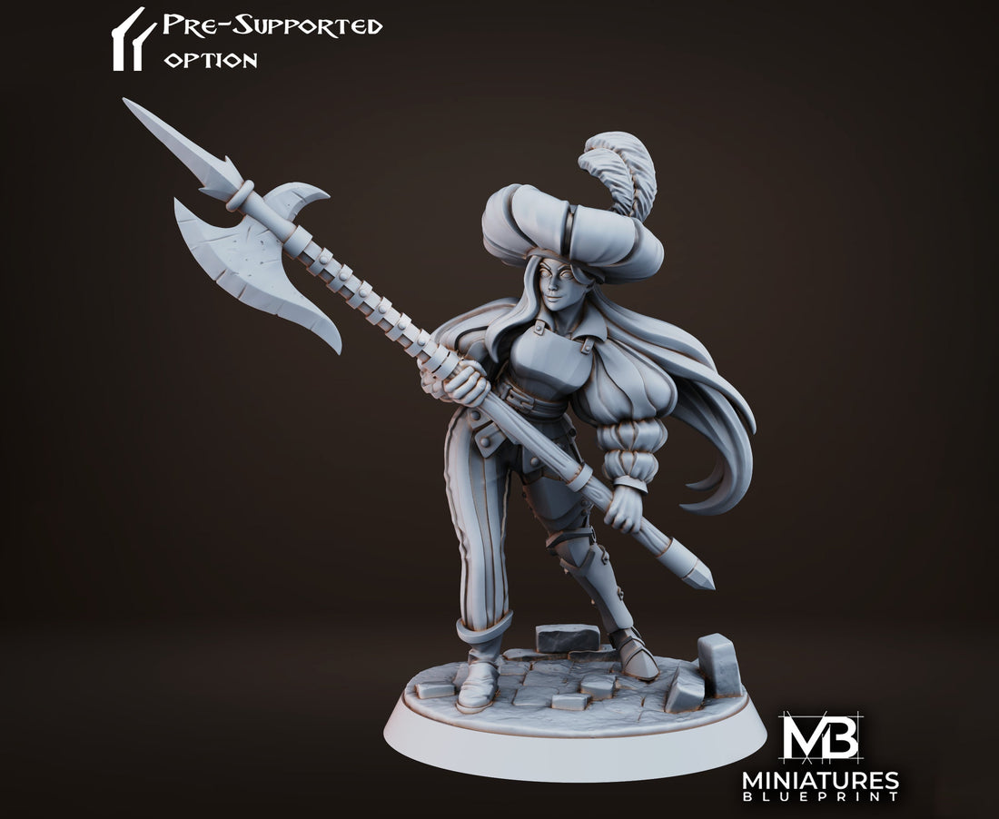 Female Pikeman Miniature | Tabletop RPG Miniature | Miniatures Blueprint | Roleplaying 3D Printed Fantasy Mini - 3DPrintDen