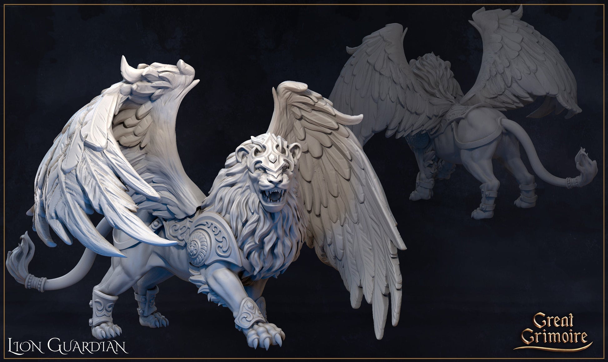 Lion Guardian Miniature | Tabletop RPG Miniature | Great Grimoire | Roleplaying 3D Printed Fantasy Mini - 3DPrintDen