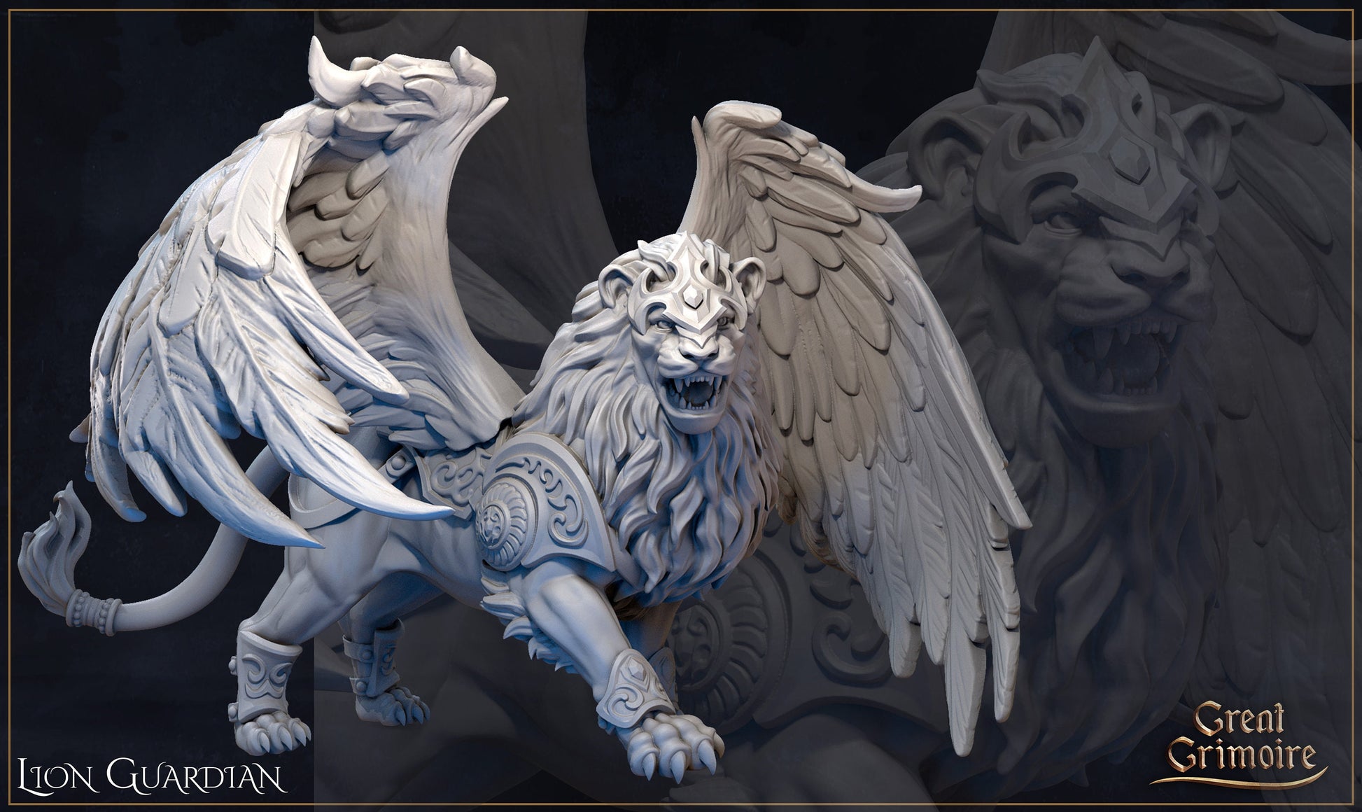 Lion Guardian Miniature | Tabletop RPG Miniature | Great Grimoire | Roleplaying 3D Printed Fantasy Mini - 3DPrintDen