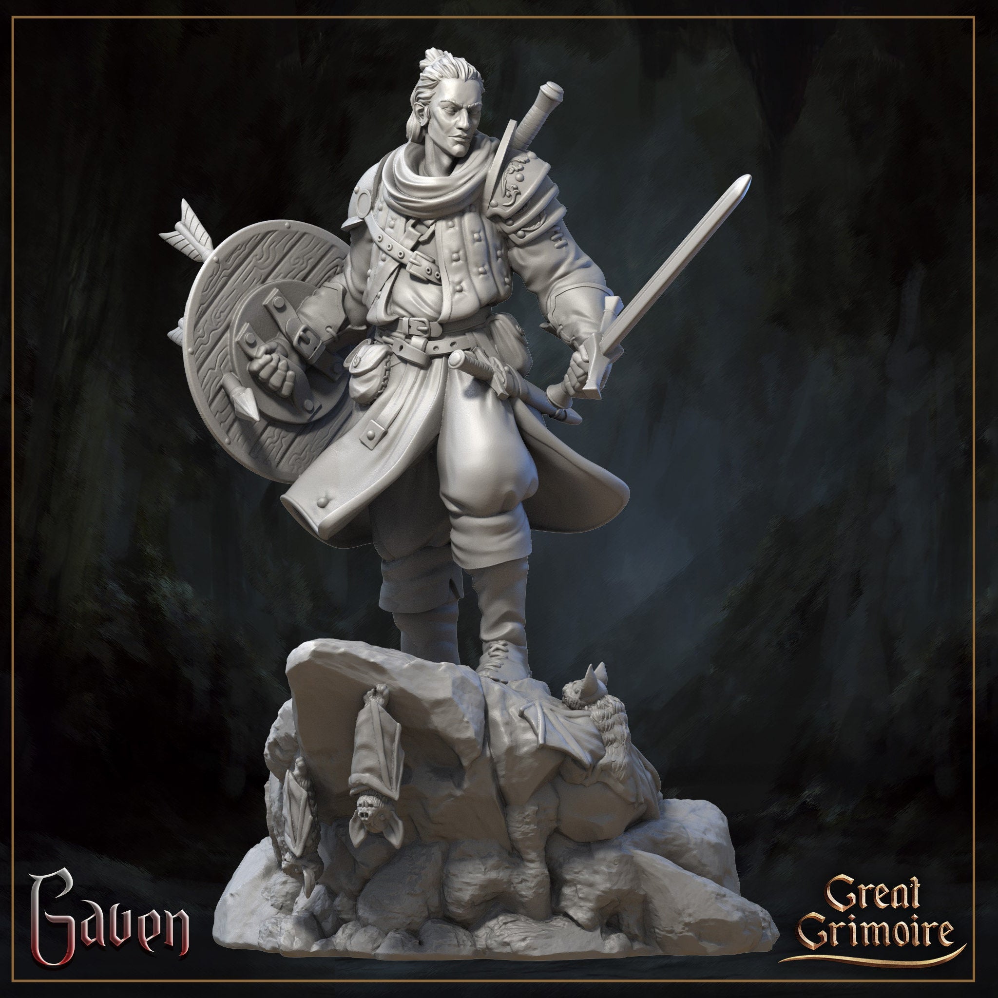 Warrior Miniature, Gaven | Tabletop RPG Miniature | Great Grimoire | Roleplaying 3D Printed Fantasy Mini - 3DPrintDen