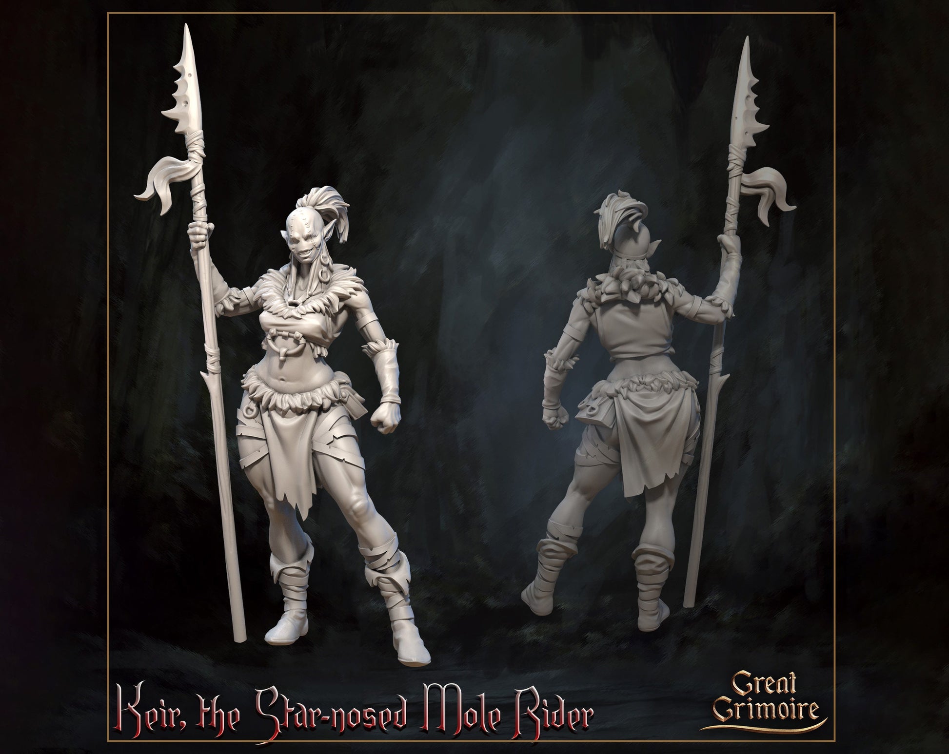 Female Eyeless Warrior Miniature, Keir | Tabletop RPG Miniature | Great Grimoire | Roleplaying 3D Printed Fantasy Mini - 3DPrintDen