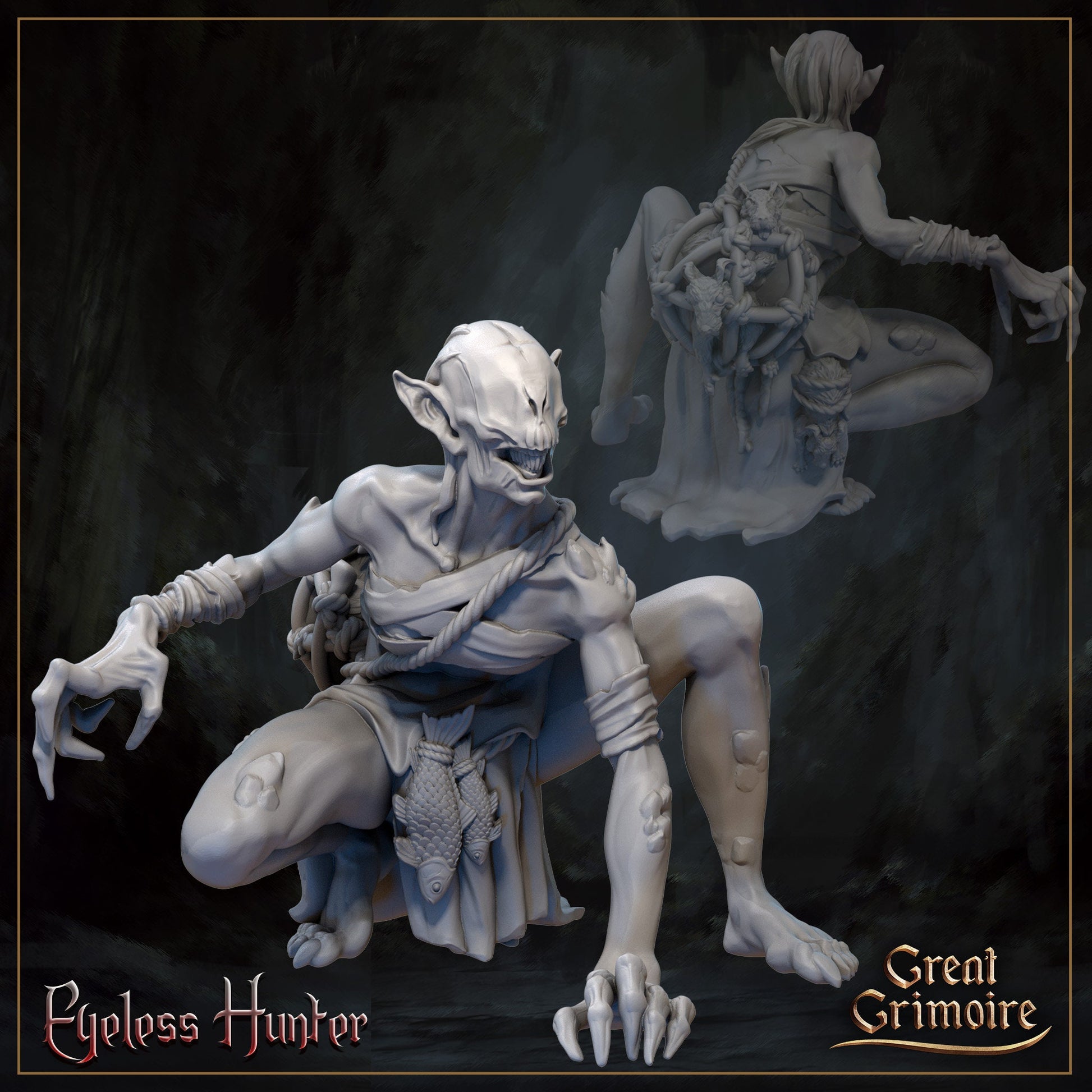 Eyeless Miniature | Tabletop RPG Miniature | Great Grimoire | Roleplaying 3D Printed Fantasy Mini - 3DPrintDen