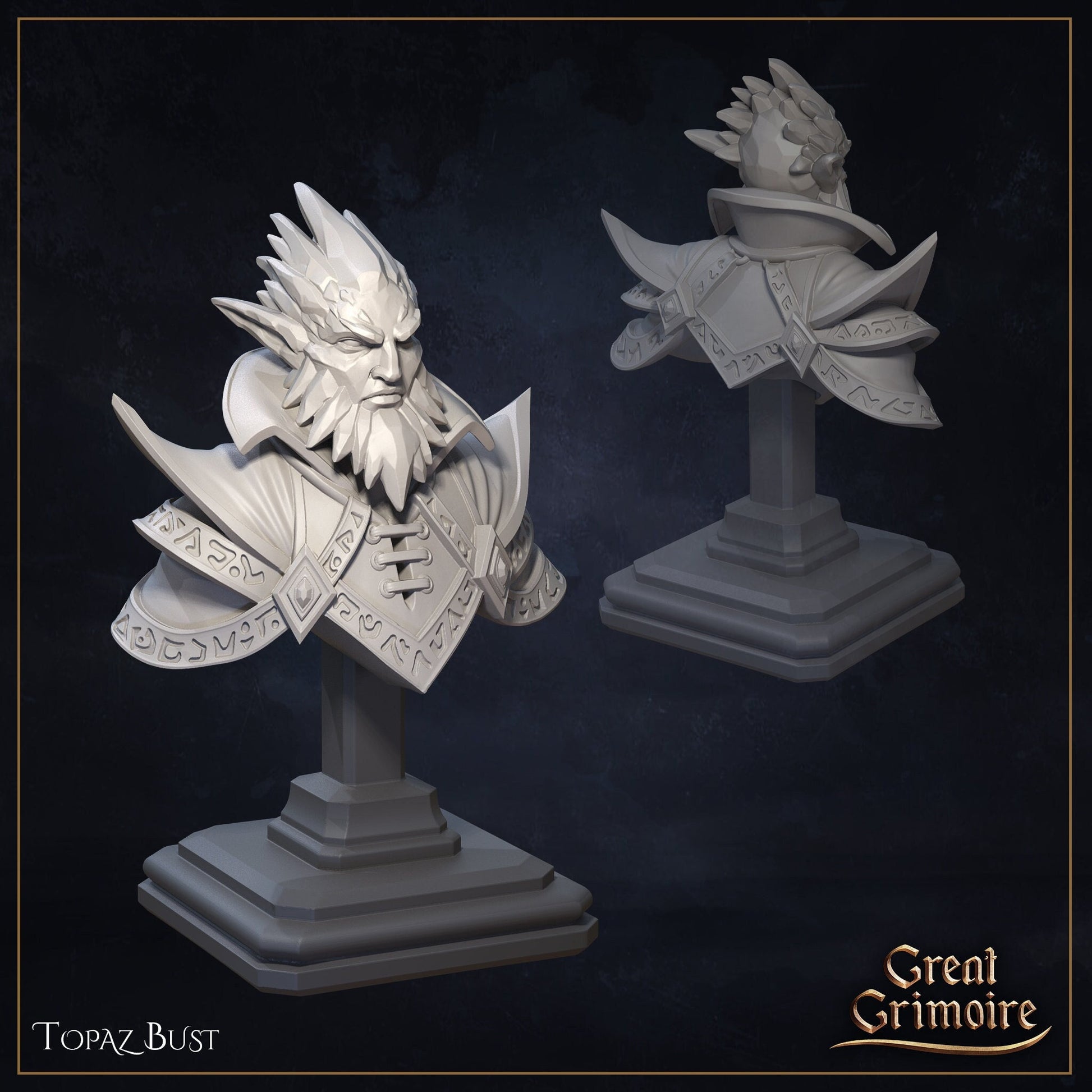 Crystal Wizard Bust, Topaz | Tabletop RPG Miniature | Great Grimoire | Roleplaying 3D Printed Fantasy Mini - 3DPrintDen