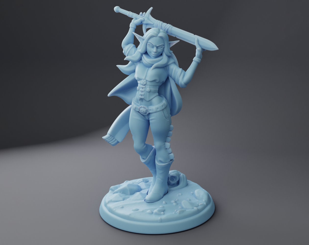 Elf Cowgirl Miniature, Jacelyn | Twin Goddess Miniatures | Tabletop RPG Miniature | Roleplaying 3D Printed Fantasy Mini - 3DPrintDen