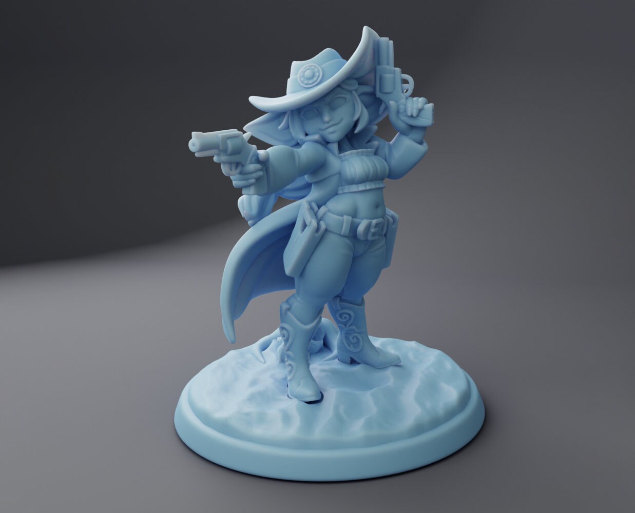 Female Goblin Gunslinger Miniature, Baretta | Twin Goddess Miniatures | Tabletop RPG Miniature | Roleplaying 3D Printed Fantasy Mini - 3DPrintDen