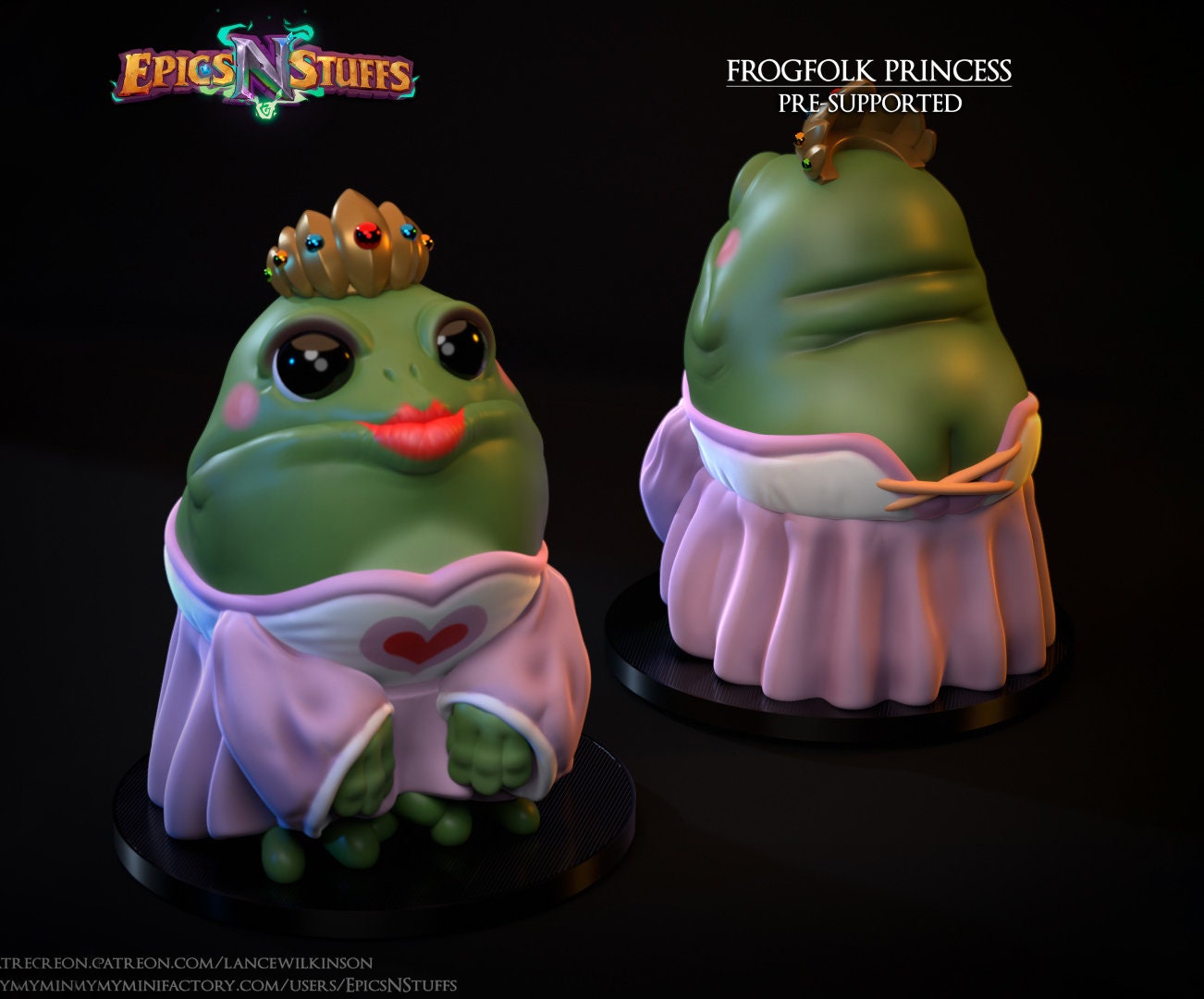 Frogfolk Princess Miniature | Tabletop RPG Miniature | Epic 'N' Stuff | Roleplaying 3D Printed Fantasy Mini - 3DPrintDen