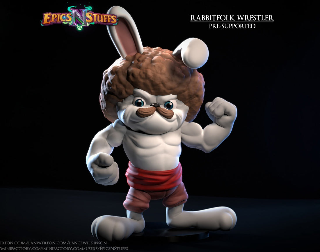 Rabbitfolk Wrestler Miniature | Tabletop RPG Miniature | Epic 'N' Stuff | Roleplaying 3D Printed Fantasy Mini - 3DPrintDen