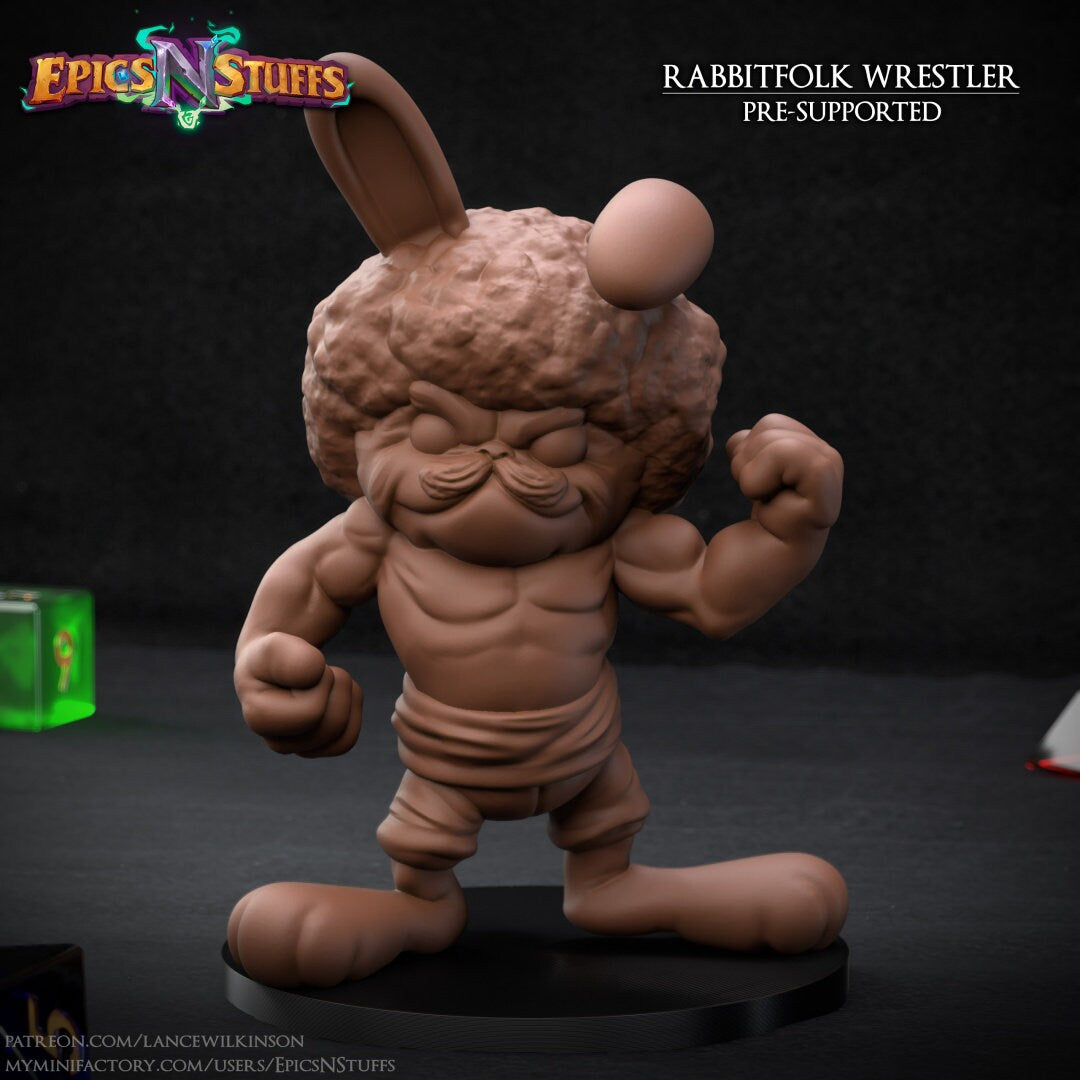 Rabbitfolk Wrestler Miniature | Tabletop RPG Miniature | Epic 'N' Stuff | Roleplaying 3D Printed Fantasy Mini - 3DPrintDen