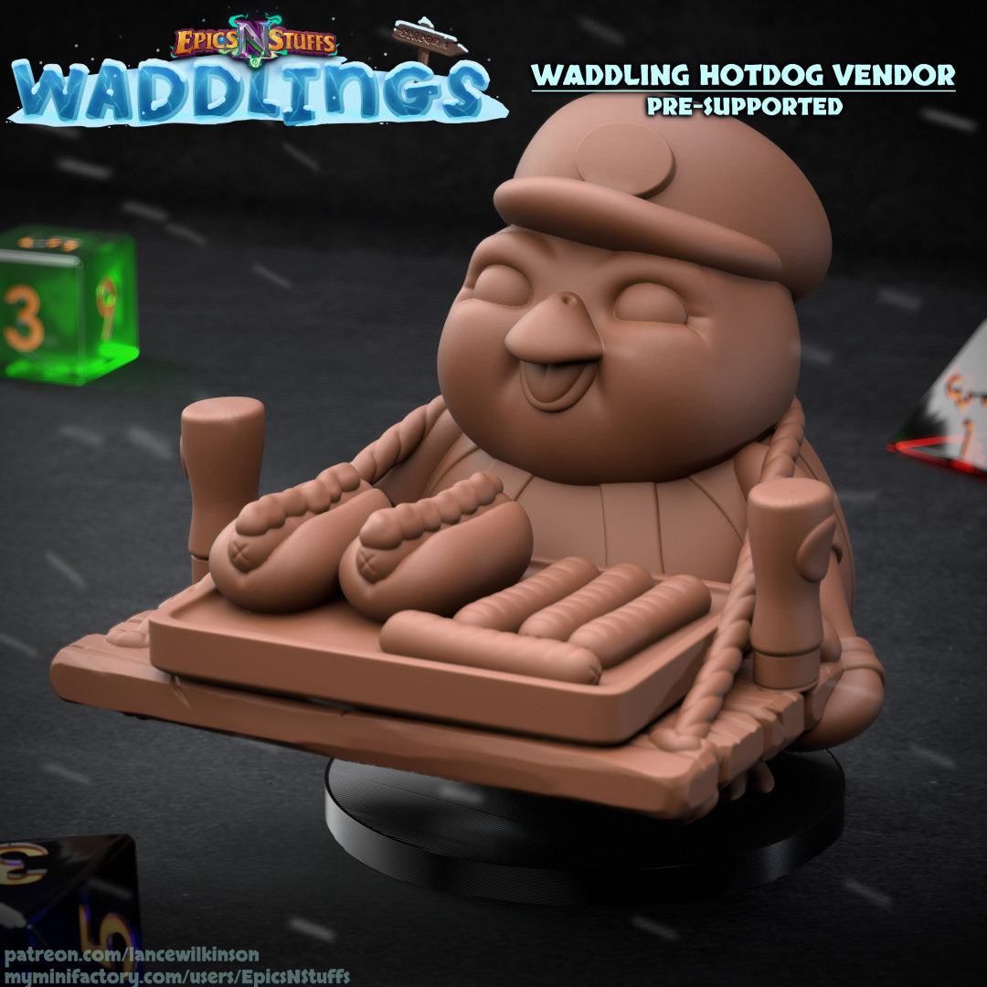 Penguin Hotdog Vendor Miniature | Tabletop RPG Miniature | Epic 'N' Stuff | Roleplaying 3D Printed Fantasy Mini - 3DPrintDen