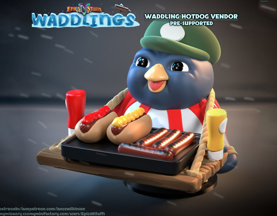 Penguin Hotdog Vendor Miniature | Tabletop RPG Miniature | Epic 'N' Stuff | Roleplaying 3D Printed Fantasy Mini - 3DPrintDen