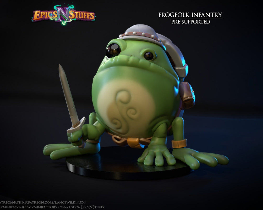 Frogfolk Infantry Miniature | Tabletop RPG Miniature | Epic 'N' Stuff | Roleplaying 3D Printed Fantasy Mini - 3DPrintDen