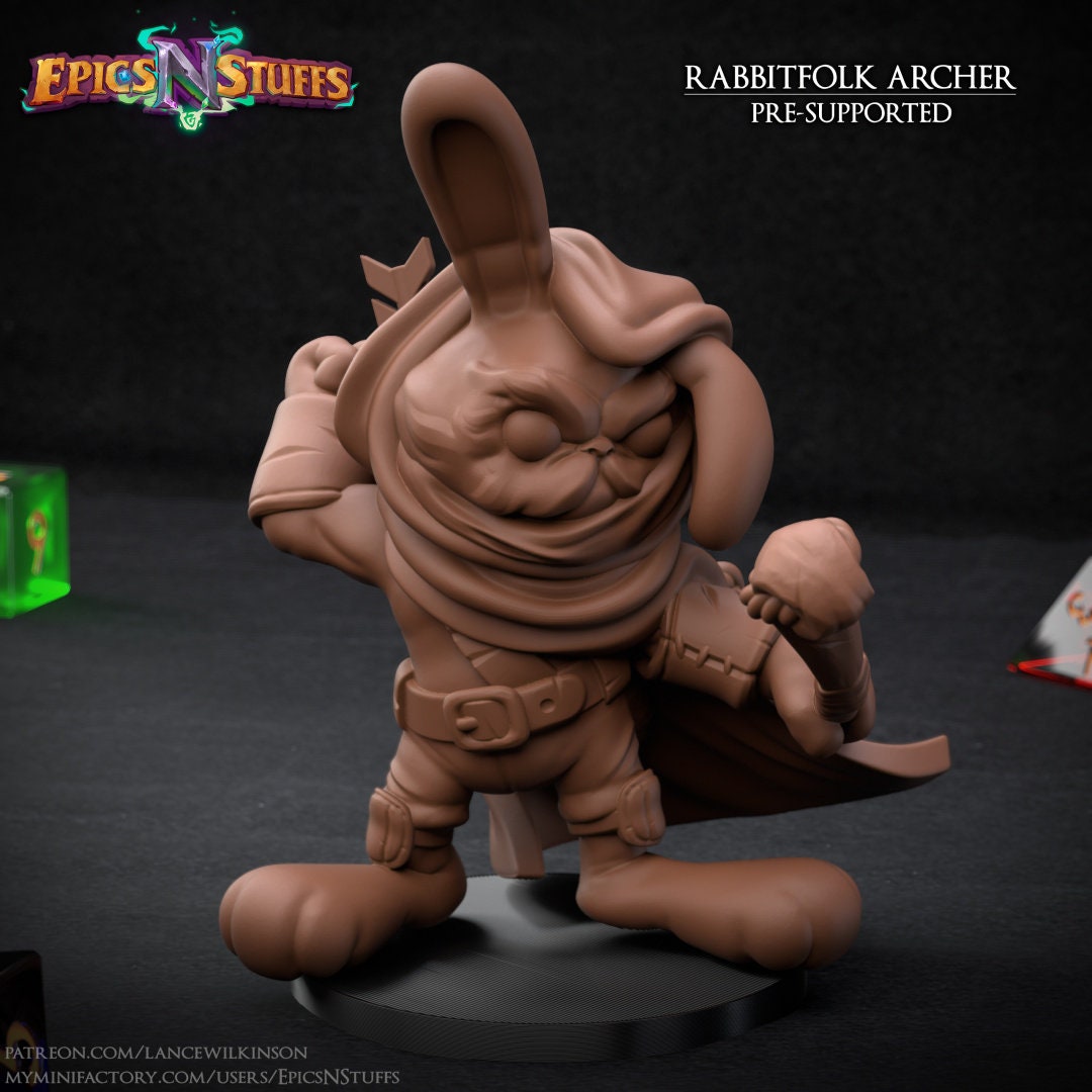 Rabbitfolk Archer Miniature | Tabletop RPG Miniature | Epic 'N' Stuff | Roleplaying 3D Printed Fantasy Mini - 3DPrintDen