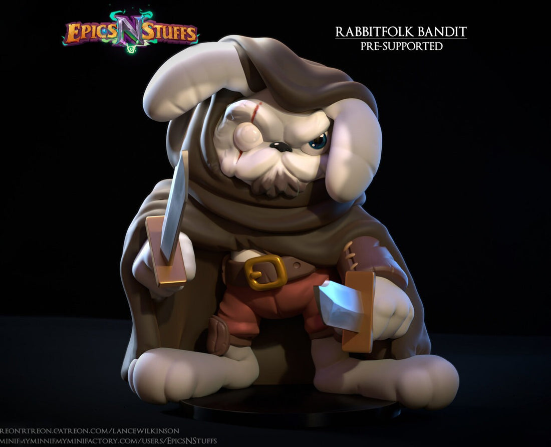 Rabbitfolk Bandit Miniature | Tabletop RPG Miniature | Epic 'N' Stuff | Roleplaying 3D Printed Fantasy Mini - 3DPrintDen