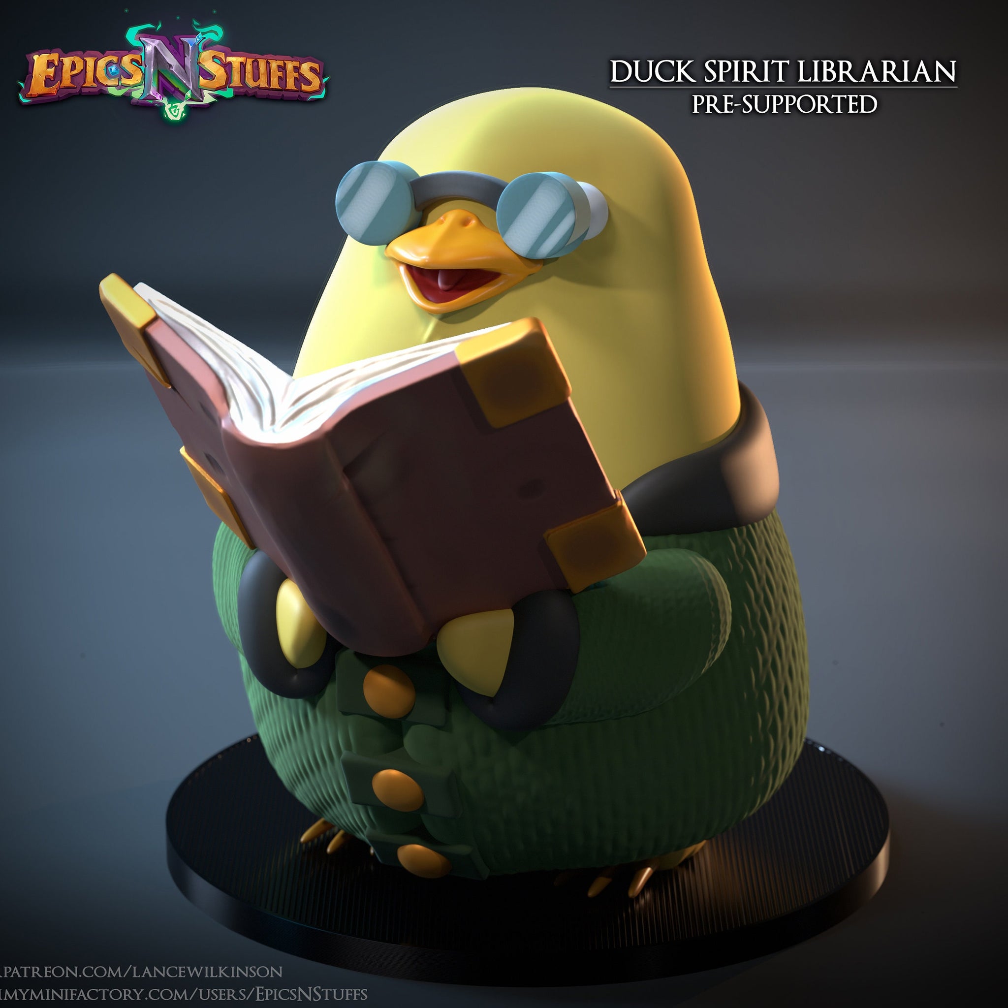 Duck Spirit Librarian Miniature | Tabletop RPG Miniature | Epic 'N' Stuff | Roleplaying 3D Printed Fantasy Mini - 3DPrintDen