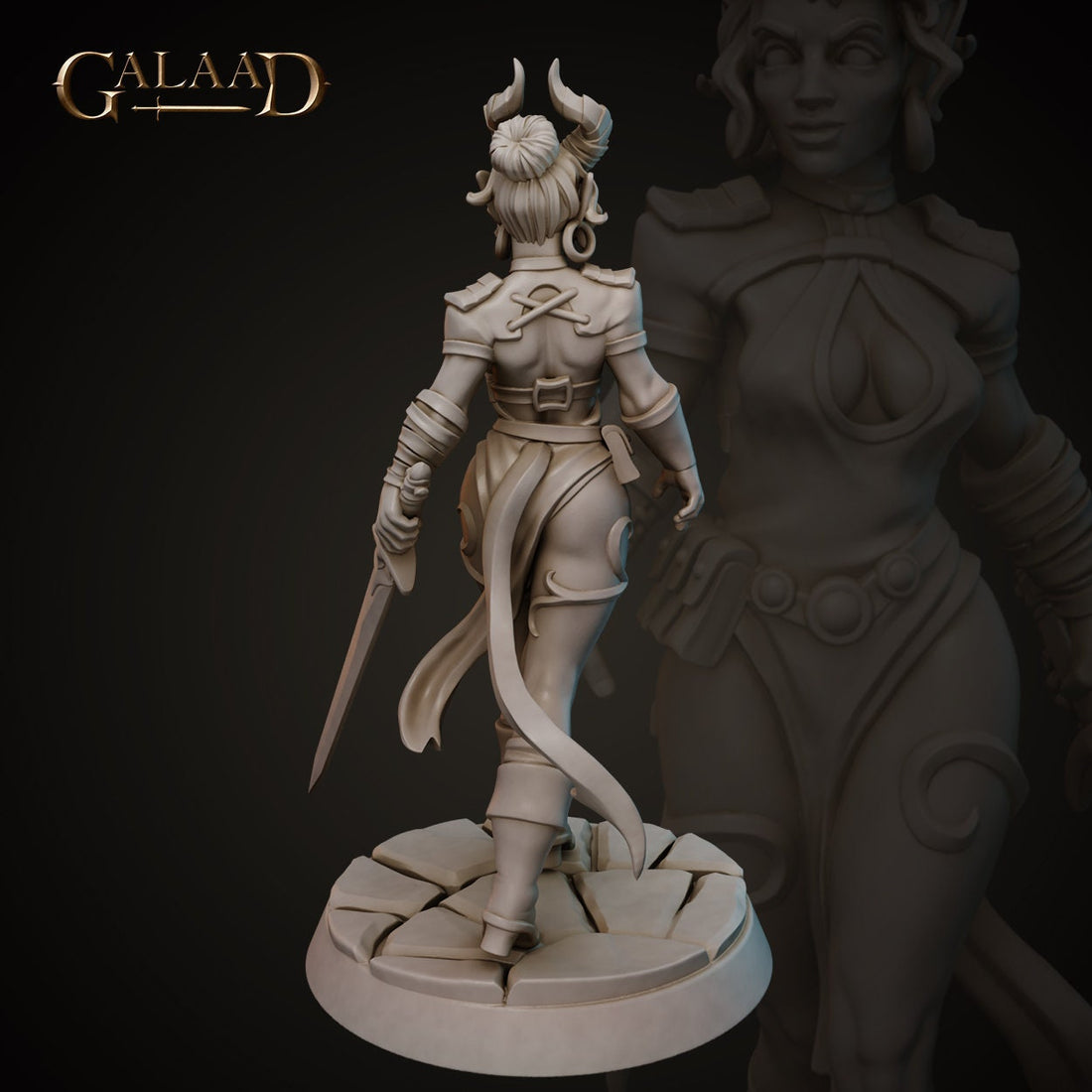 Female Tiefling Warrior Miniature | Tabletop RPG Miniature | Galaad Miniatures | Roleplaying 3D Printed Fantasy Mini - 3DPrintDen