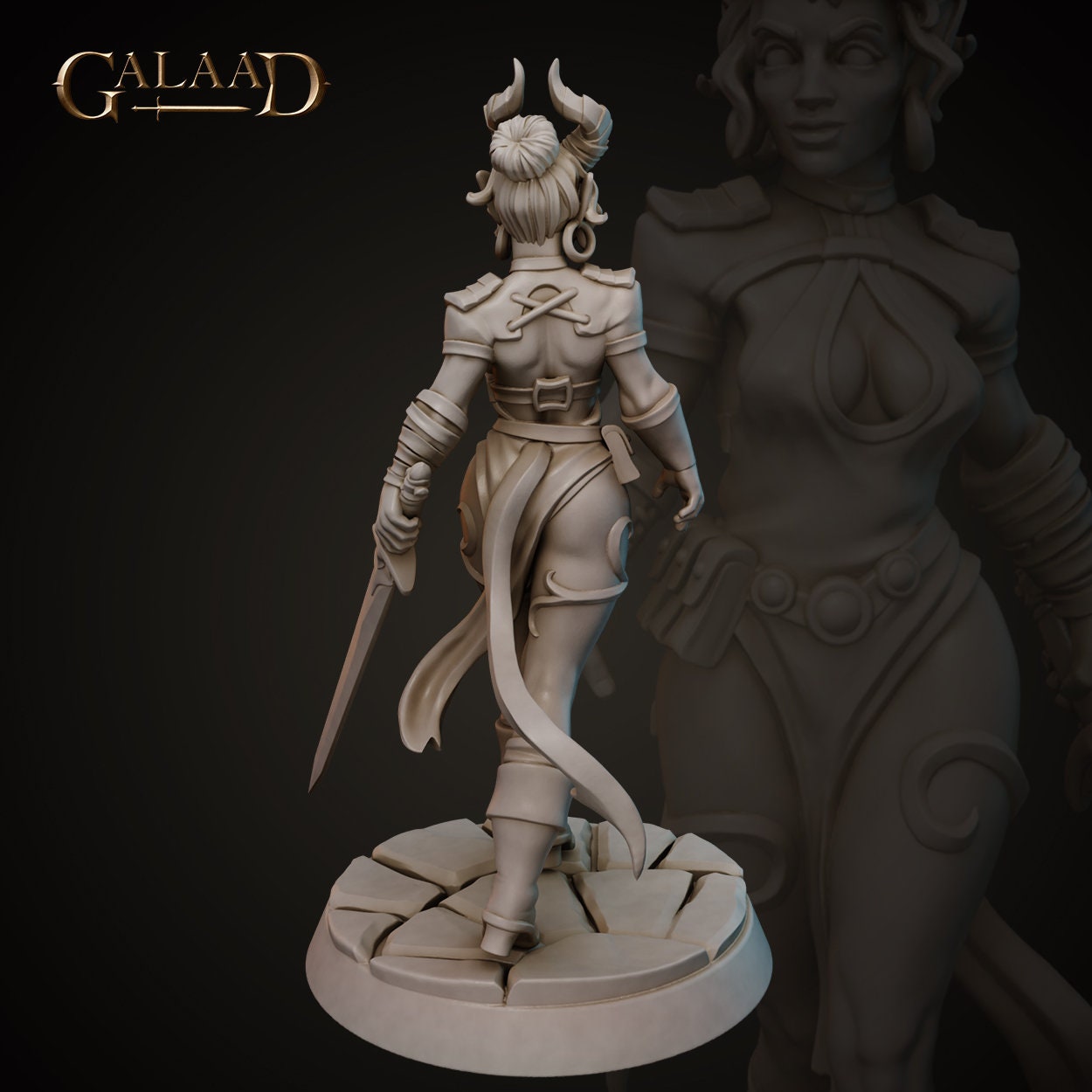 Female Tiefling Warrior Miniature | Tabletop RPG Miniature | Galaad Miniatures | Roleplaying 3D Printed Fantasy Mini - 3DPrintDen