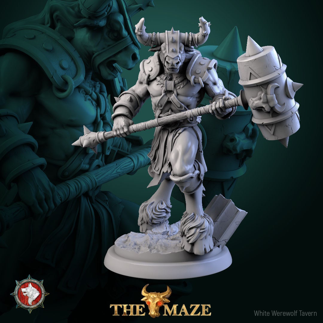 Minotaur Warrior Miniature | Tabletop RPG Miniature | White Werewolf Tavern | Roleplaying 3D Printed Fantasy Mini - 3DPrintDen