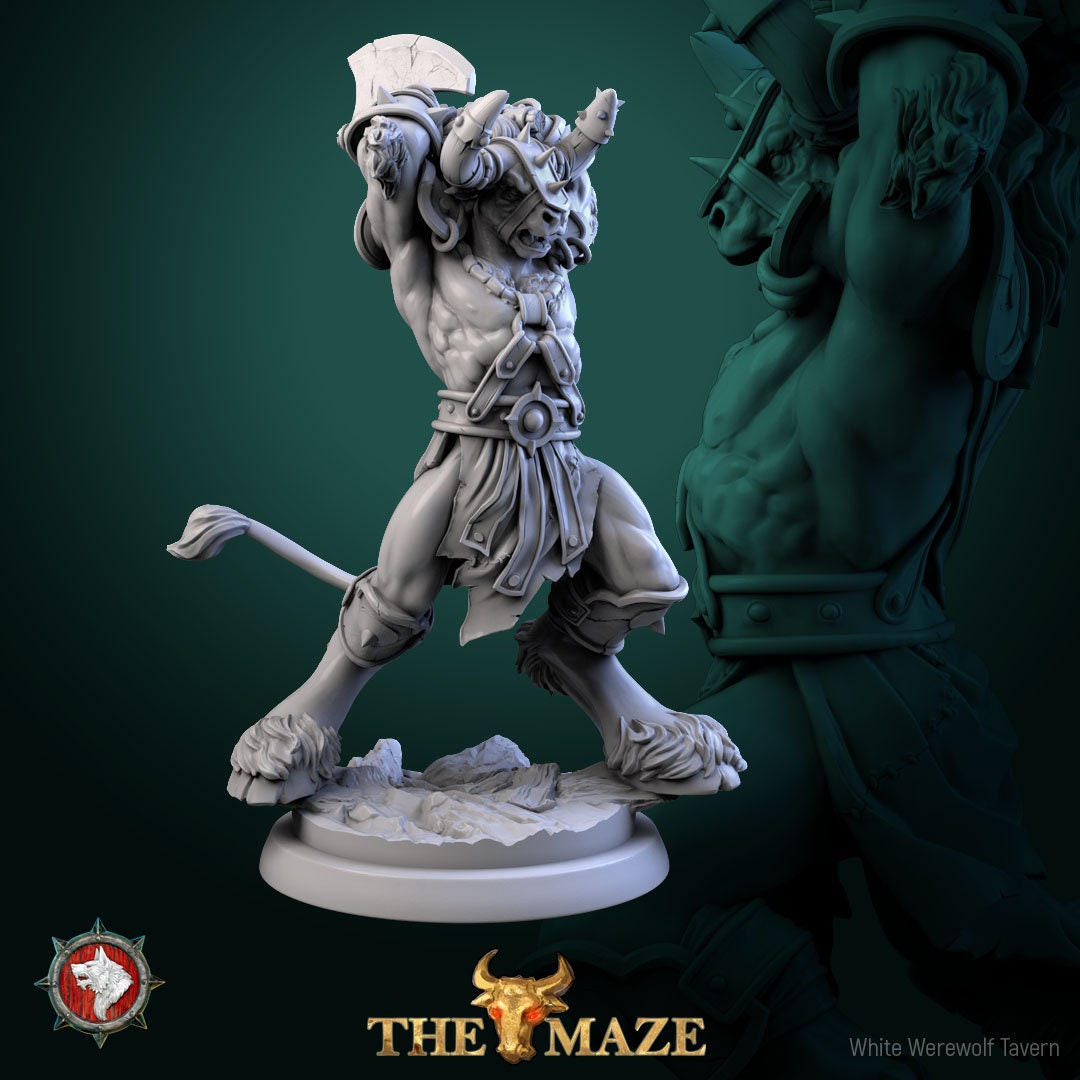 Minotaur Warrior Miniature | Tabletop RPG Miniature | White Werewolf Tavern | Roleplaying 3D Printed Fantasy Mini - 3DPrintDen