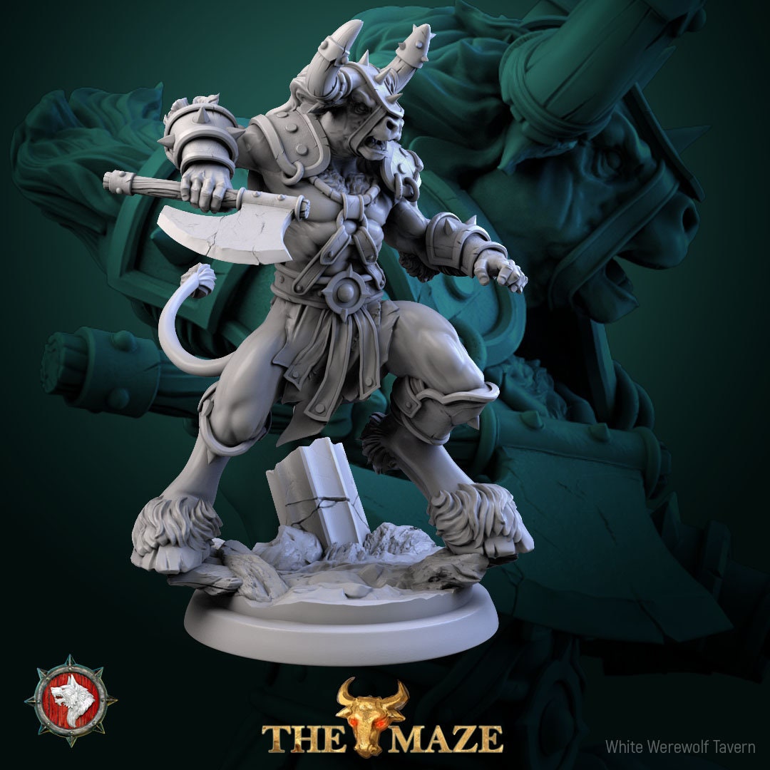 Minotaur Warrior Miniature | Tabletop RPG Miniature | White Werewolf Tavern | Roleplaying 3D Printed Fantasy Mini - 3DPrintDen