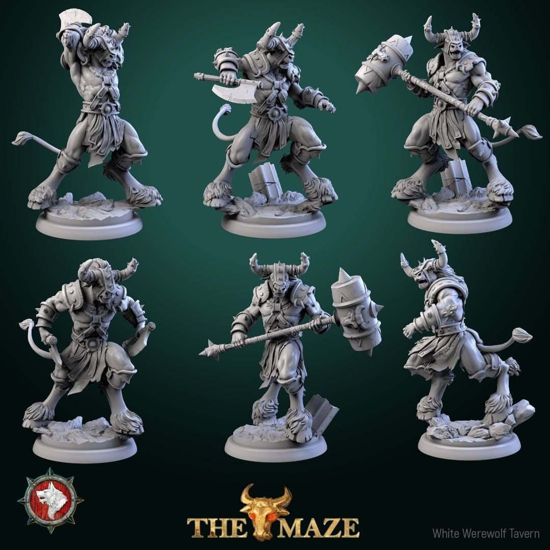 Minotaur Warrior Miniature | Tabletop RPG Miniature | White Werewolf Tavern | Roleplaying 3D Printed Fantasy Mini - 3DPrintDen