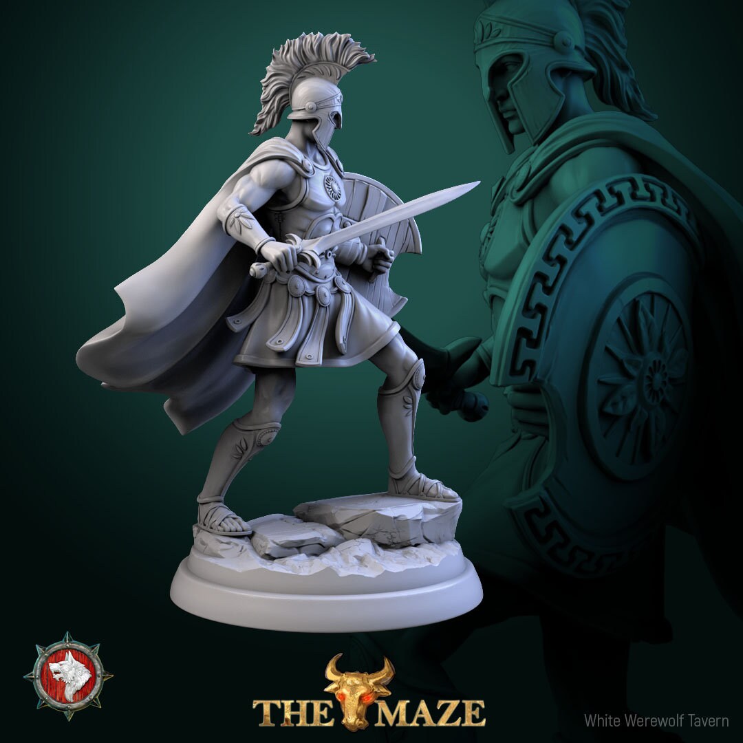 Greek Warrior Miniature | Tabletop RPG Miniature | White Werewolf Tavern | Roleplaying 3D Printed Fantasy Mini - 3DPrintDen