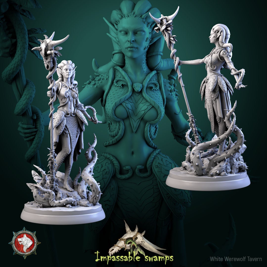 Swamp Witch Miniature, Klooh-Klooph | Tabletop RPG Miniature | White Werewolf Tavern | Roleplaying 3D Printed Fantasy Mini - 3DPrintDen