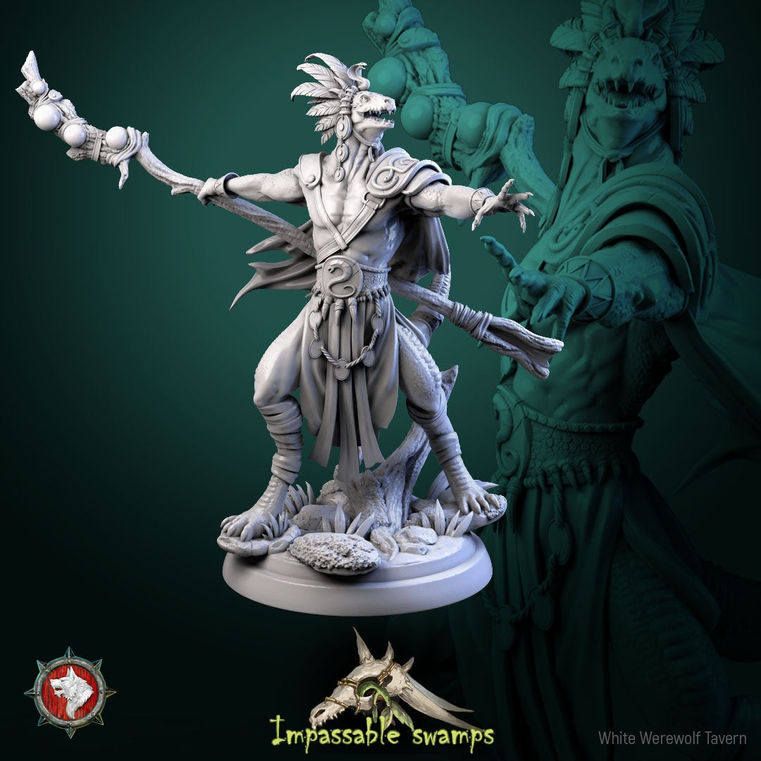 Lizardfolk Sorcerer Miniature | Tabletop RPG Miniature | White Werewolf Tavern | Roleplaying 3D Printed Fantasy Mini - 3DPrintDen