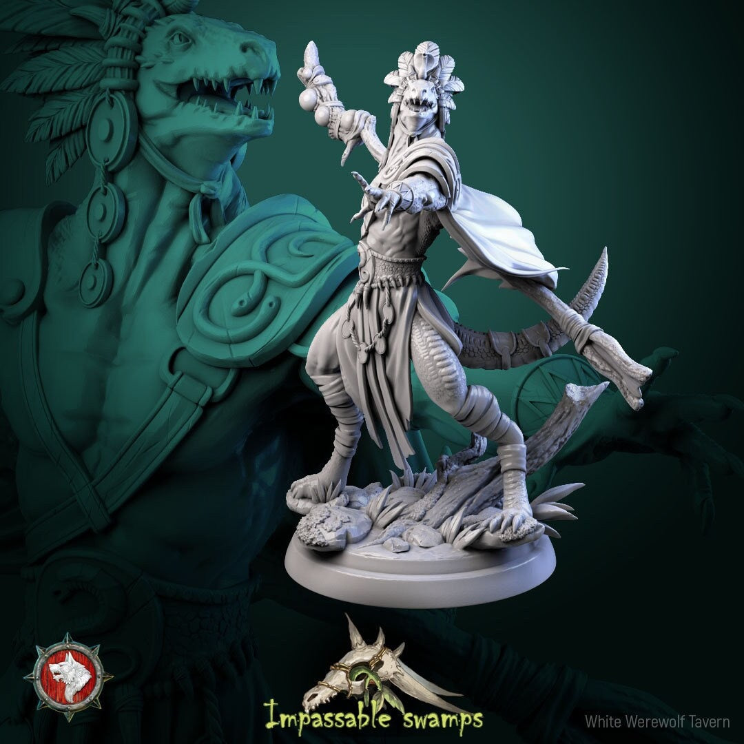 Lizardfolk Sorcerer Miniature | Tabletop RPG Miniature | White Werewolf Tavern | Roleplaying 3D Printed Fantasy Mini - 3DPrintDen