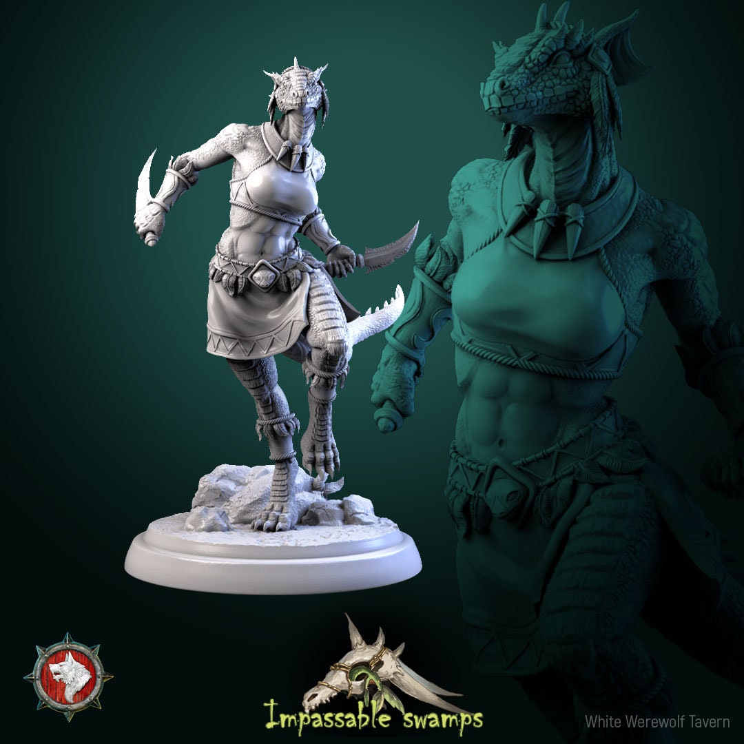 Female Lizardfolk Warrior Miniature | Tabletop RPG Miniature | White Werewolf Tavern | Roleplaying 3D Printed Fantasy Mini - 3DPrintDen