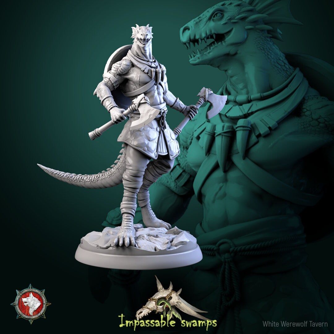 Lizardfolk Warrior Miniature | Tabletop RPG Miniature | White Werewolf Tavern | Roleplaying 3D Printed Fantasy Mini - 3DPrintDen