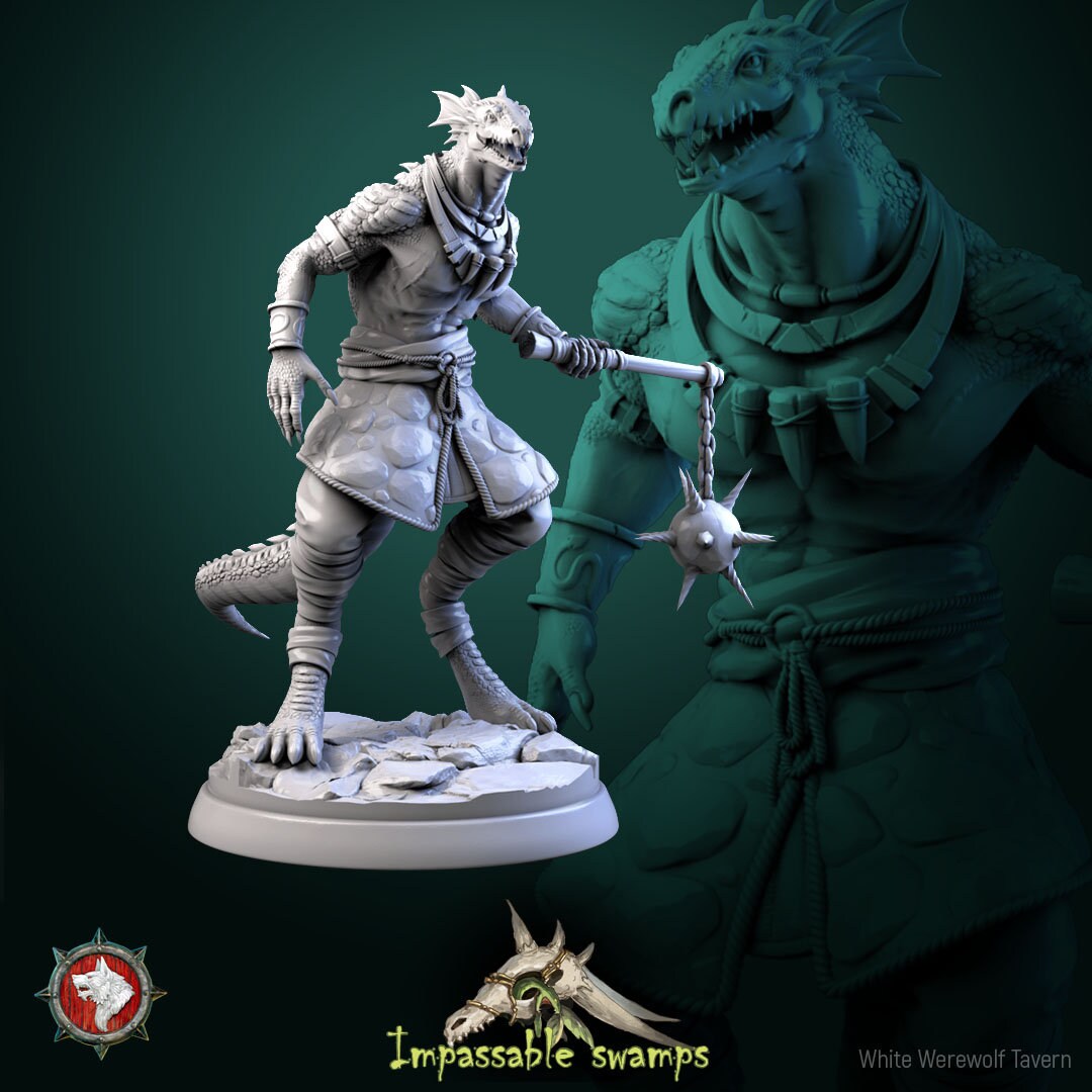 Lizardfolk Warrior Miniature | Tabletop RPG Miniature | White Werewolf Tavern | Roleplaying 3D Printed Fantasy Mini - 3DPrintDen