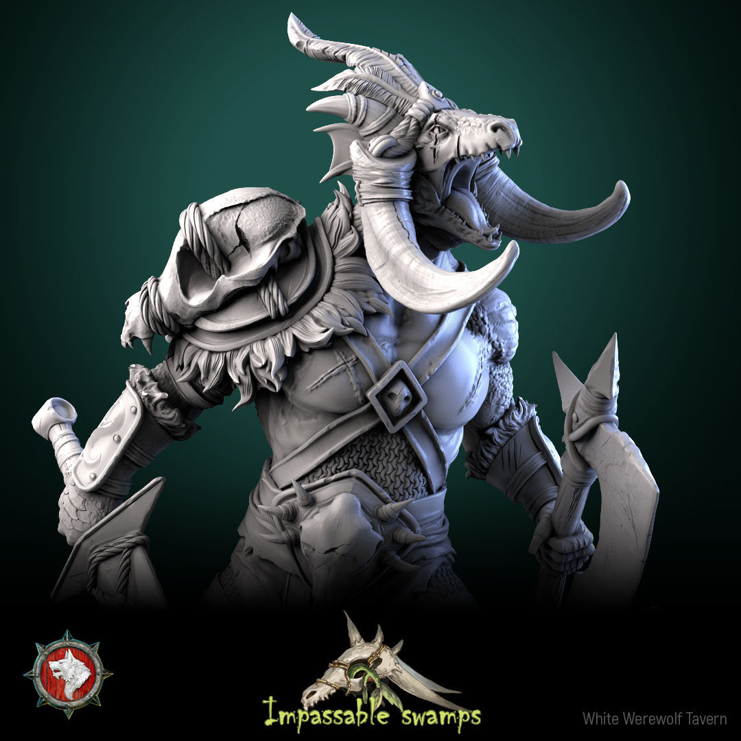 Lizardfolk Warlord Miniature | Tabletop RPG Miniature | White Werewolf Tavern | Roleplaying 3D Printed Fantasy Mini - 3DPrintDen