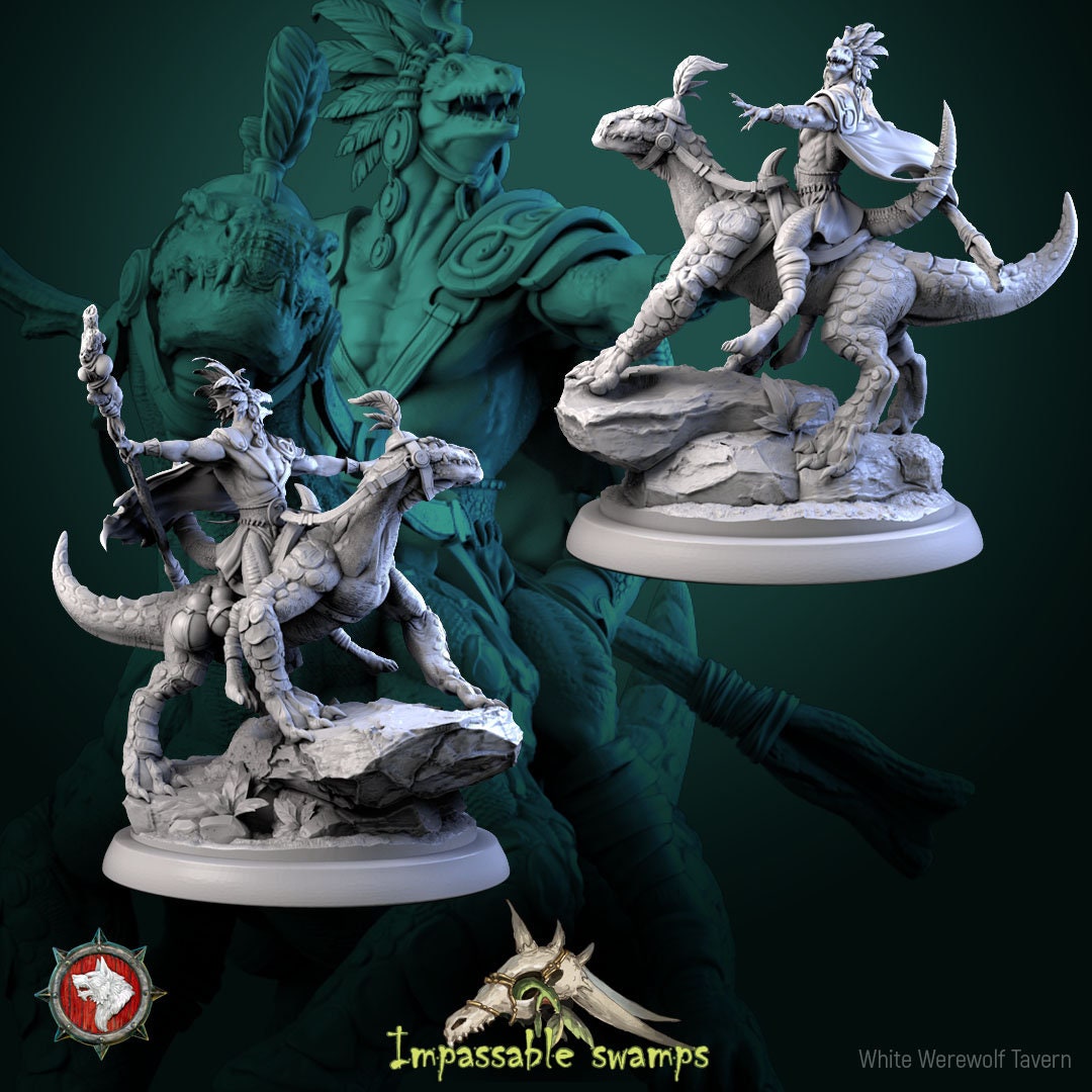 Lizardfolk Rider Miniature | Tabletop RPG Miniature | White Werewolf Tavern | Roleplaying 3D Printed Fantasy Mini - 3DPrintDen