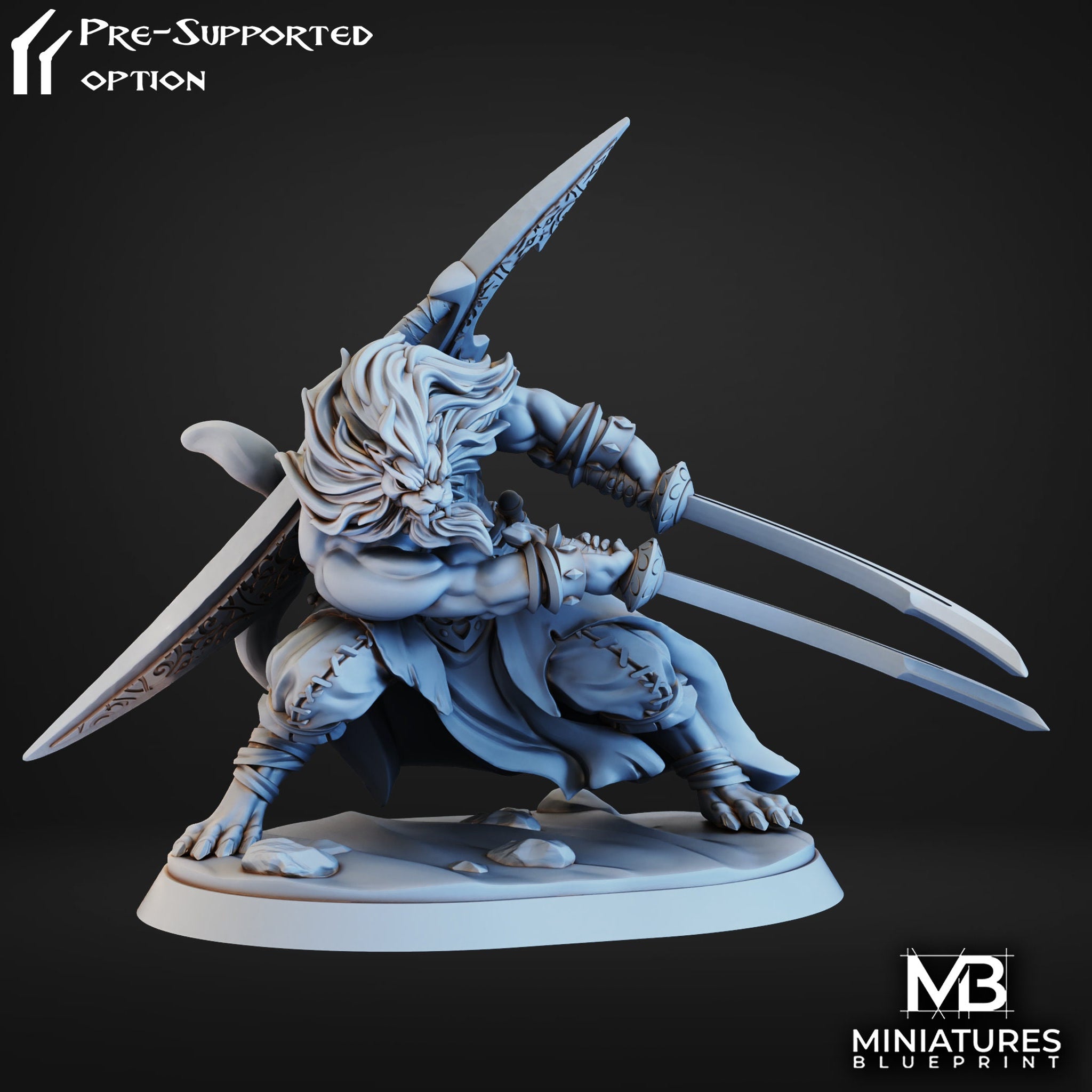 Leonin Warrior Miniature | Tabletop RPG Miniature | Miniatures Blueprint | Roleplaying 3D Printed Fantasy Mini - 3DPrintDen