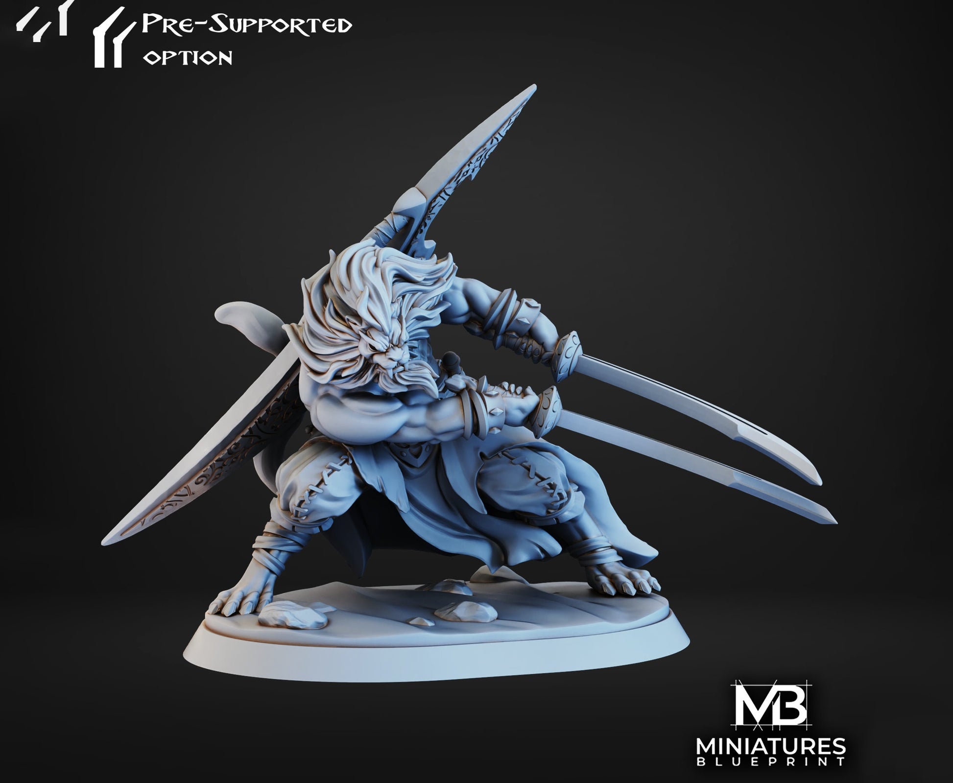 Leonin Warrior Miniature | Tabletop RPG Miniature | Miniatures Blueprint | Roleplaying 3D Printed Fantasy Mini - 3DPrintDen