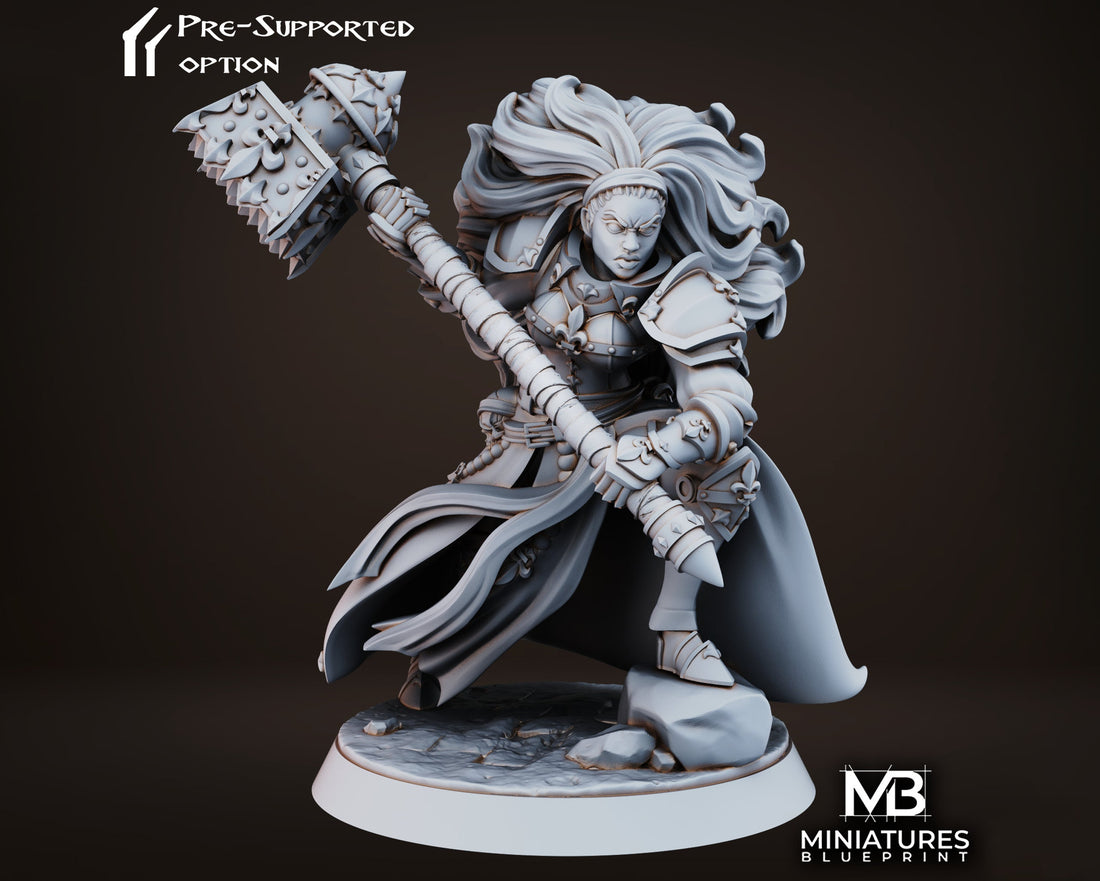 Battle Sister Barbarian Miniature | Tabletop RPG Miniature | Miniatures Blueprint | Roleplaying 3D Printed Fantasy Mini - 3DPrintDen