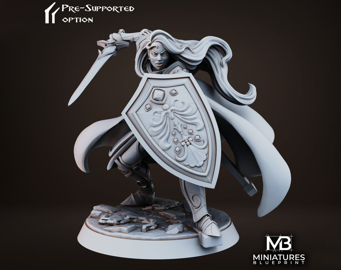 Female Knight Miniature | Tabletop RPG Miniature | Miniatures Blueprint | Roleplaying 3D Printed Fantasy Mini - 3DPrintDen